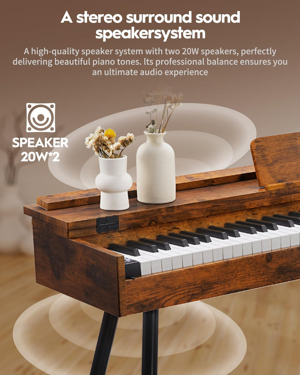 STRICH 88 Key Digital Piano, Hammer-Action Weighted Keyboard, Full Size Desk Cover Electric Piano Keyboard with Stand, 25Wx2 Speakers, Headphones, Three Pedal, SDP-350S(Color Mahogany)