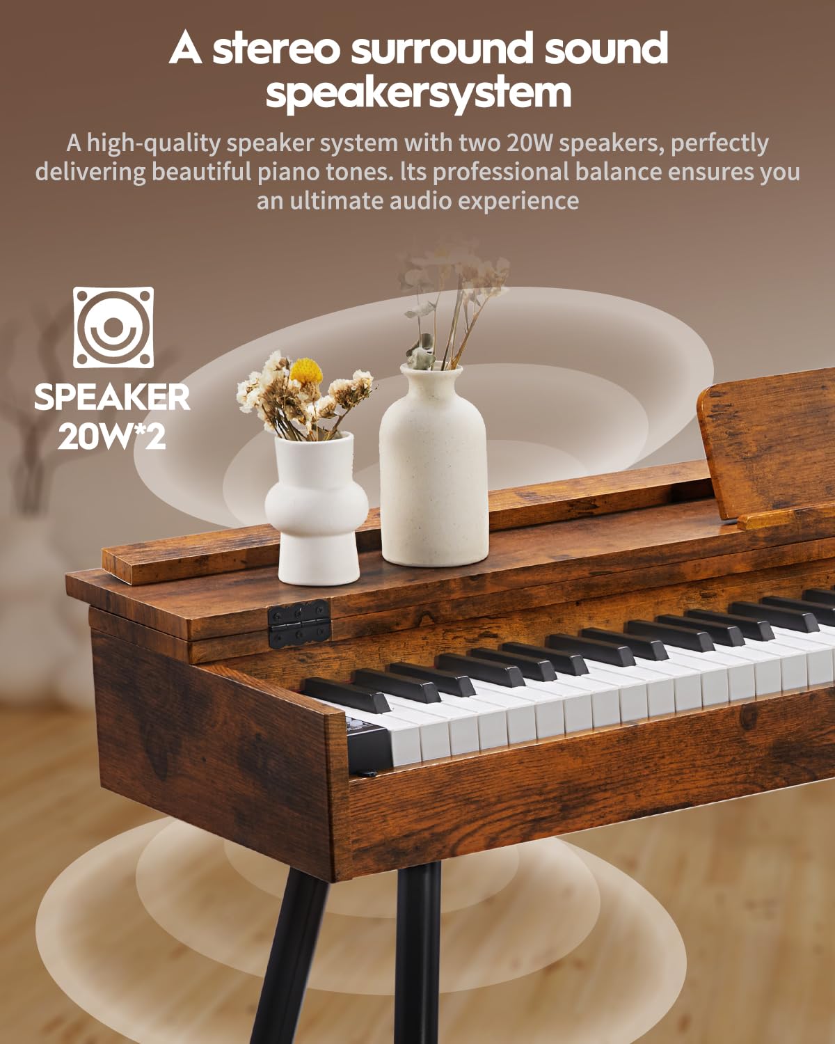 STRICH 88 Key Digital Piano, Hammer-Action Weighted Keyboard, Full Size Desk Cover Electric Piano Keyboard with Stand, 25Wx2 Speakers, Headphones, Three Pedal, SDP-350S(Color Mahogany)