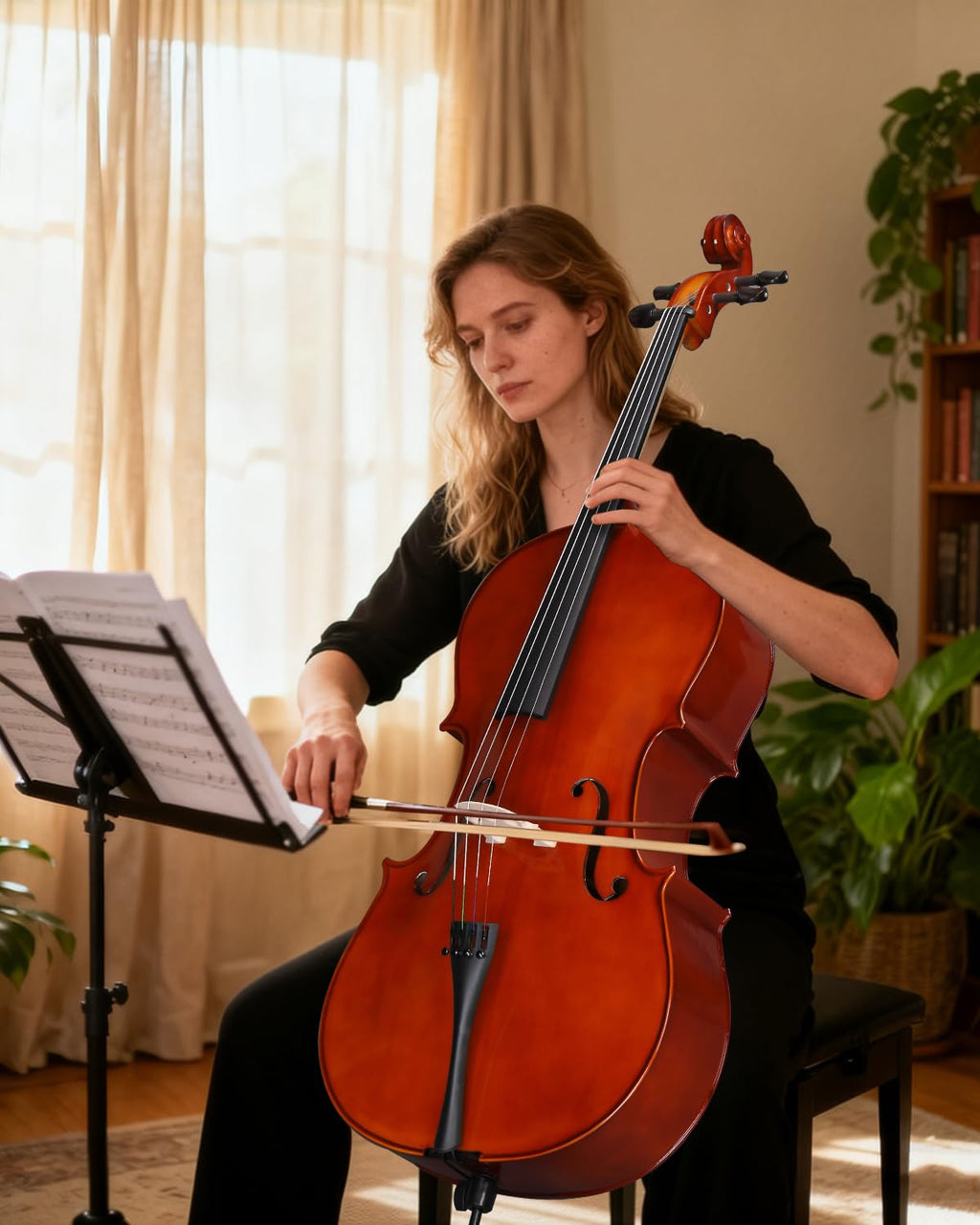 Ktaxon Full Size Cello, 4/4 Solid Wood Acoustic Cello with Sturdy Stand, Portable Bag, Premium Rosin and Extra String, Full Equipment for Intermediate Players (Varnish)