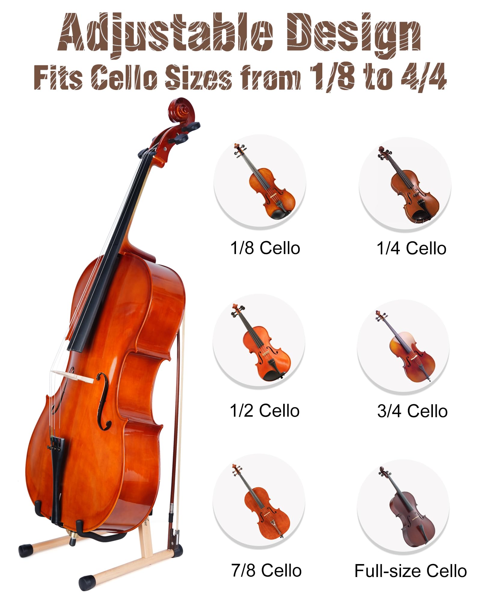 Cello Stand with Bow Holder, Mahogany Wooden A-Shape Floor Stand with Padded Foam, Handcrafted Cello Rack Fits 1/2, 3/4, 7/8, 4/4 Full-Size and Guitar, Instrument Holder for Home and Studio Display