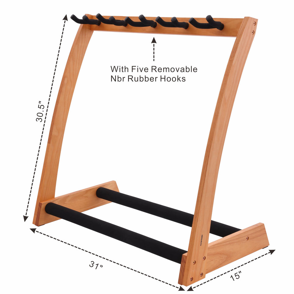 Nefelibata Guitar Stands 5 Wooden Guitar Rack Floor for Guitars and Cases, Electric, Acoustic, Bass Guitars, Cellos, German Ash