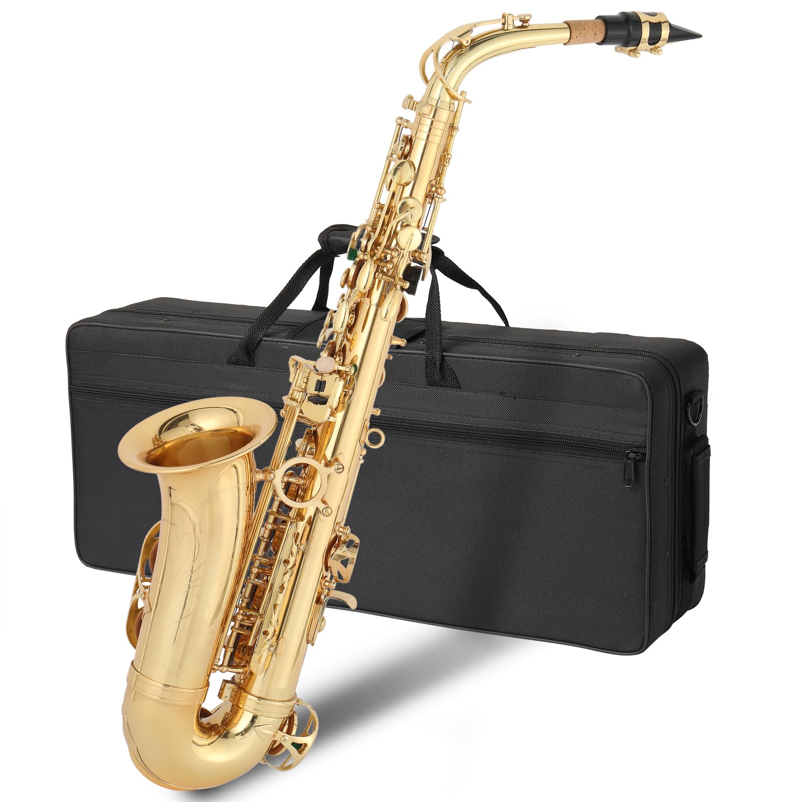 E Flat Alto Saxophone, Brass Alto Saxophones Instrument with Carry Case, Mouthpiece, Cleaning Brush & Cloth, Strap Accessories For Beginner Professional