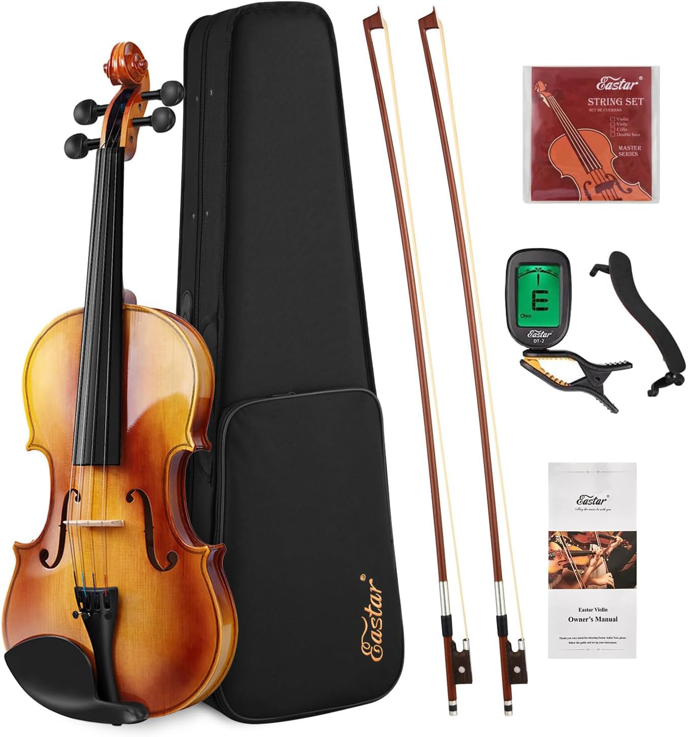 Eastar 3/4 Violin for Beginners, Violins Kit for Student, Fiddle with Hard Case, Rosin, Shoulder Rest, Bow, and Extra Strings (Imprinted Finger Guide on Fingerboard)