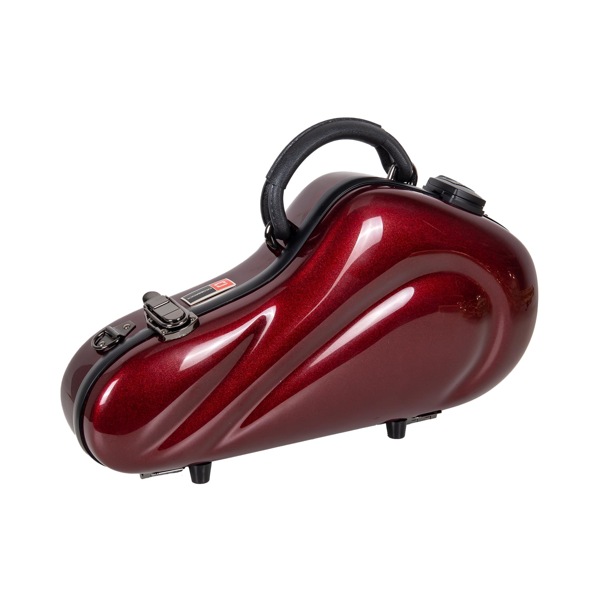 Crossrock Pro-Grade Straight Soprano Saxophone Case | Crimson Red Gloss, TSA Lock, Elite Protection, Detachable Backpack Straps, Accessory Pocket for Professional Musicians