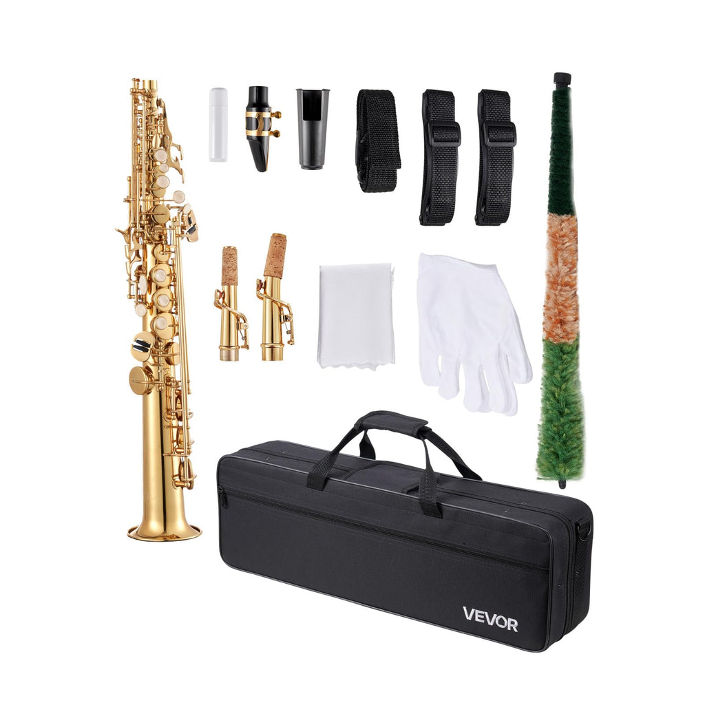 VEVOR Tenor Saxophone, B Flat, Professional Brass Saxophone Beginner Kit with Carrying Case, Mouthpiece, Straps, Cleaning Cloth, Gloves, Neck Strap, 23 Keys Tenor Sax Kit, for Beginners Students, Gold