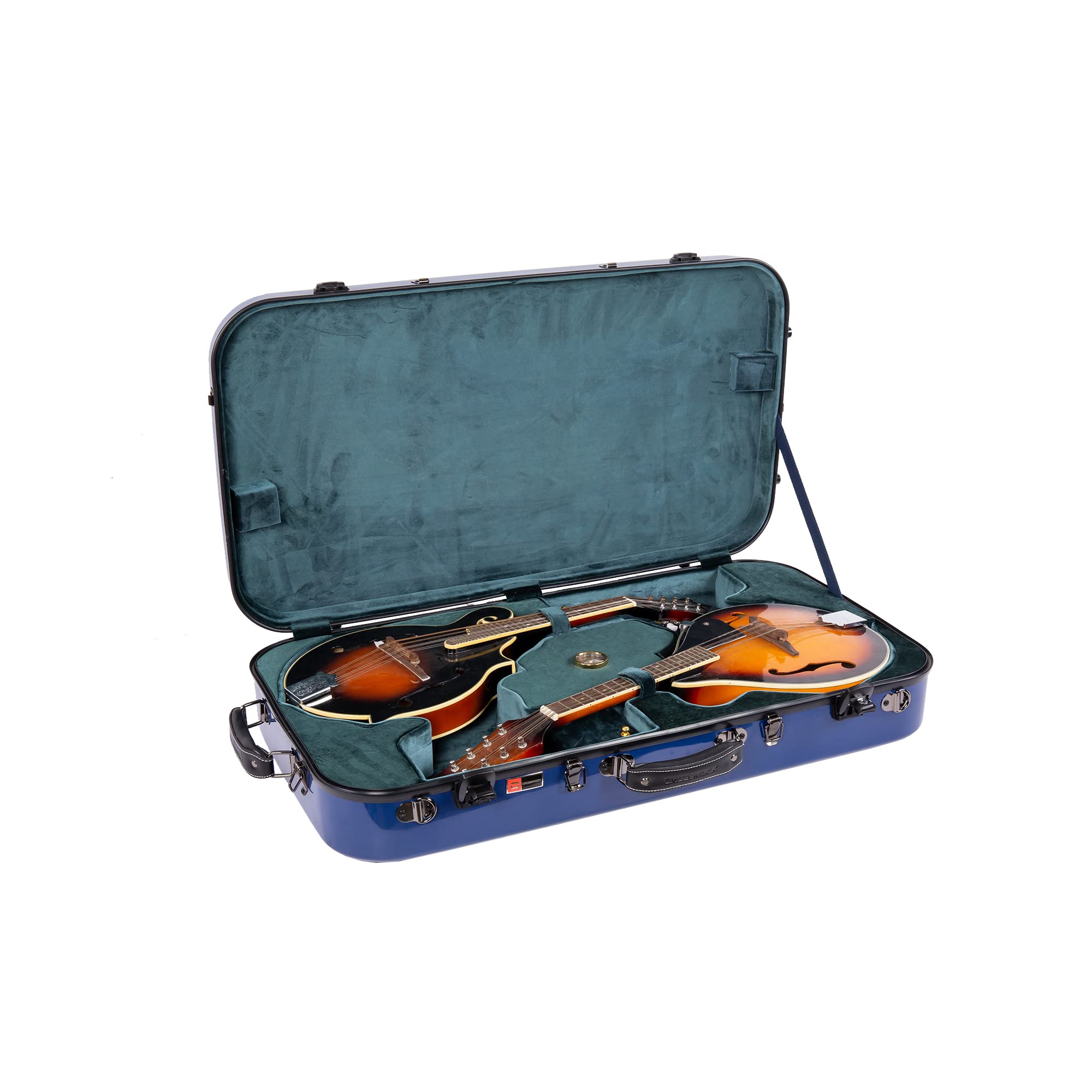 Crossrock Fiberglass Double Case for Mandolin & 4/4 Violin – Fits A & F-Style | Black Gloss Finish, TSA Lock, Backpack Straps, Accessory Storage – Pro Tour Series