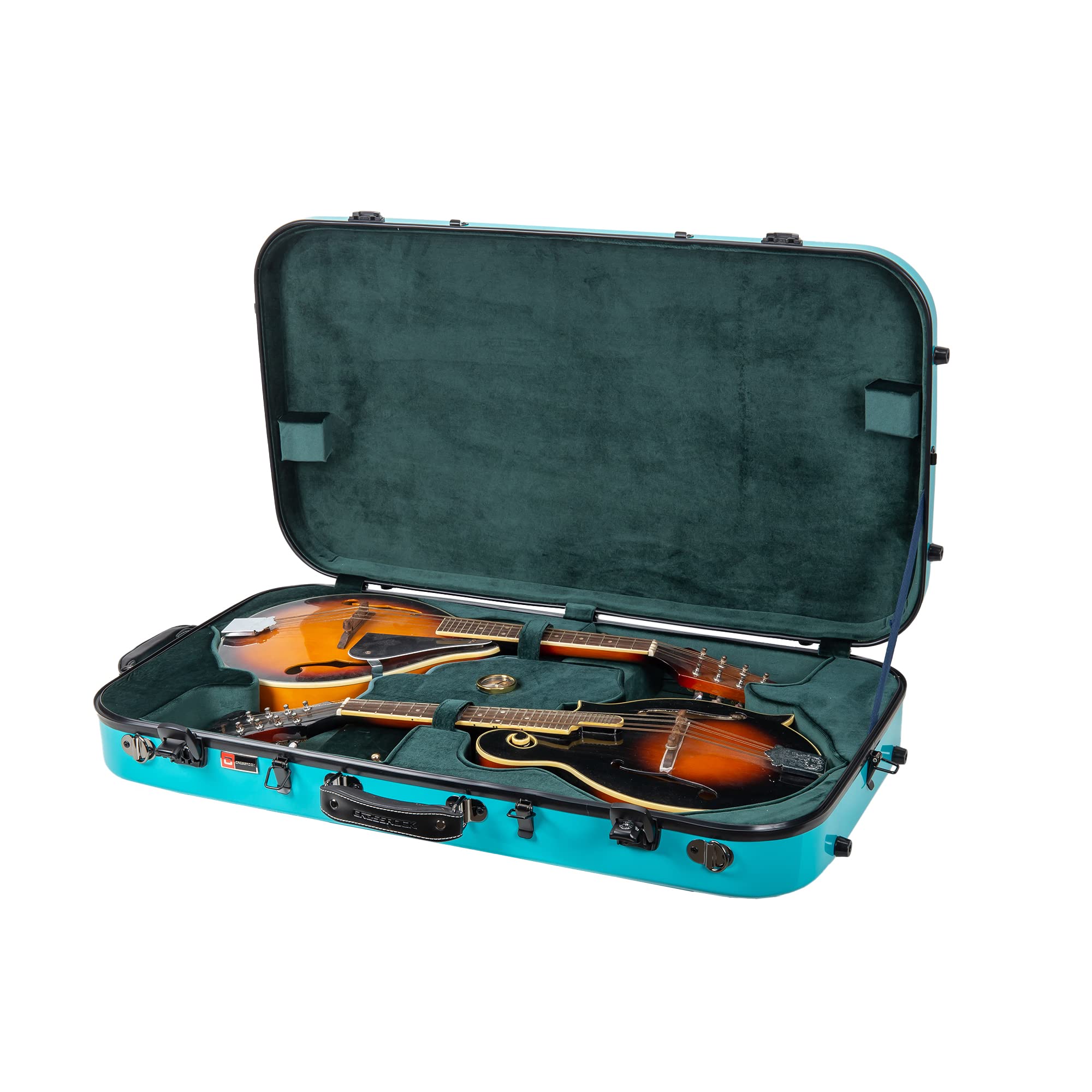 Crossrock Fiberglass Double Case for Mandolin & 4/4 Violin – Fits A & F-Style | Black Gloss Finish, TSA Lock, Backpack Straps, Accessory Storage – Pro Tour Series