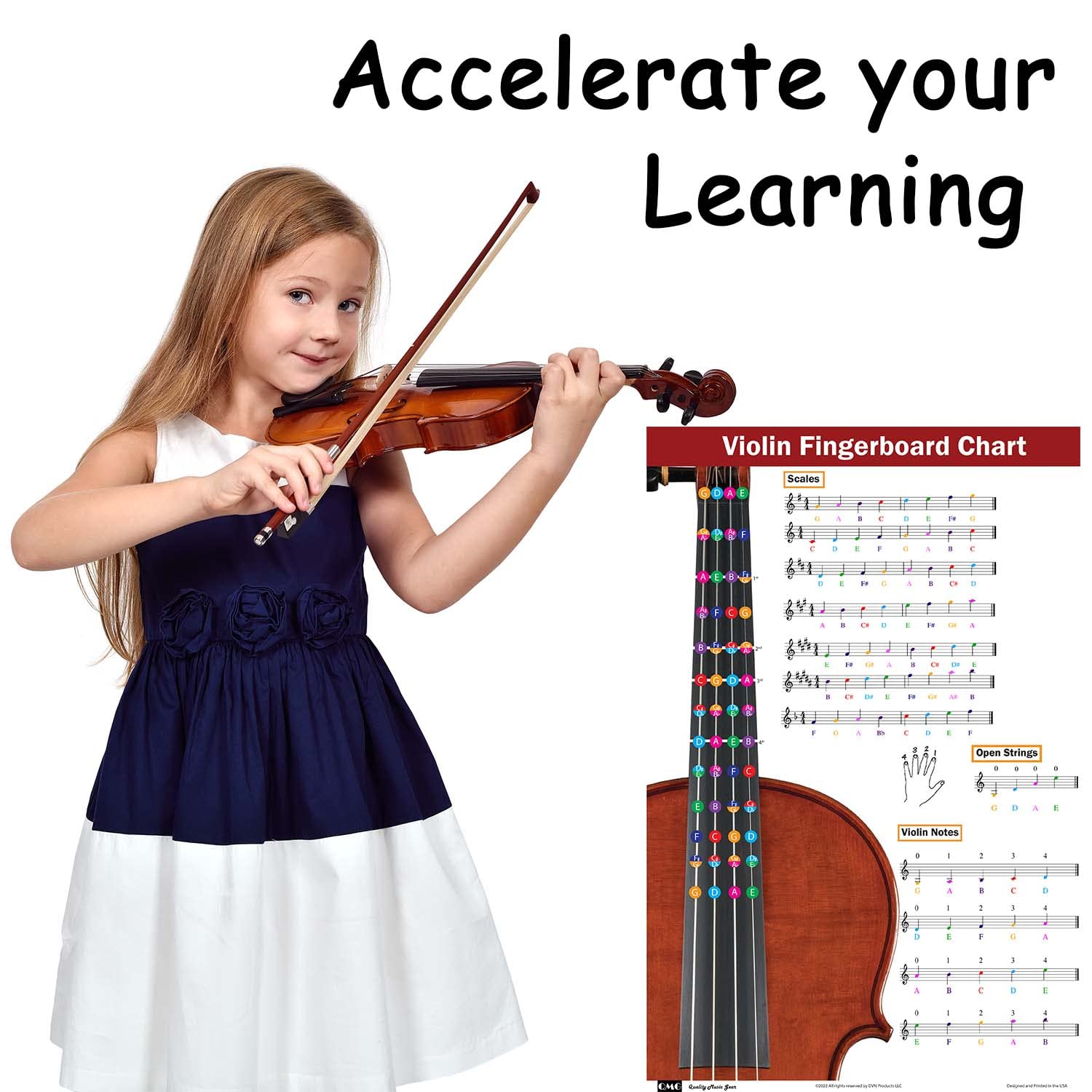 QMG Cello Fingering Chart with Color-Coded Notes, Cello Scales Techniques Suitable for All Levels