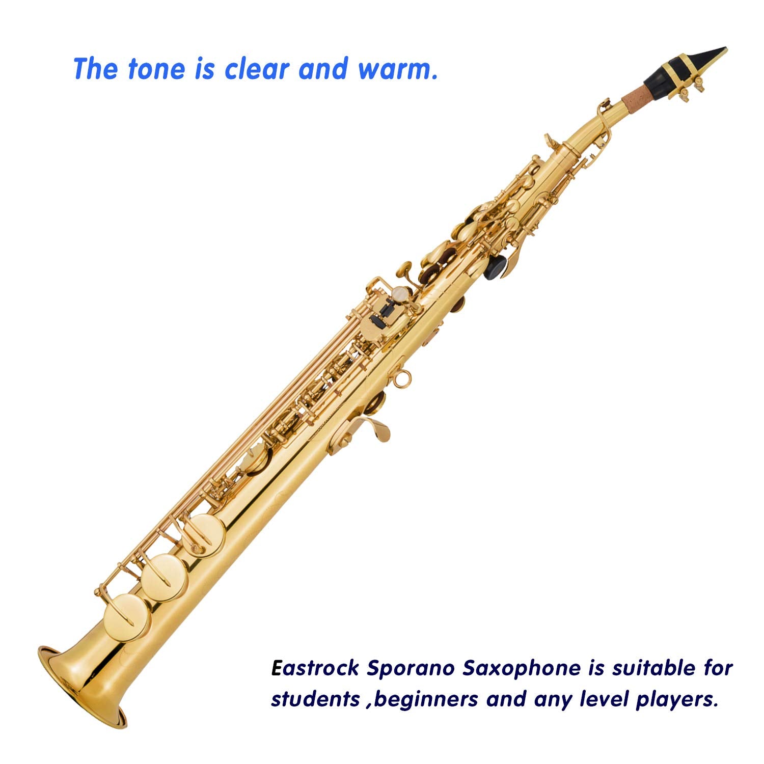 EASTROCK Soprano Saxophone Curved Bb Flat Black Sax Instruments for Beginners Intermediate Players with Carrying Case,Mouthpiece,Pads,Reed,Cleaning kit,neck Strap,White Gloves