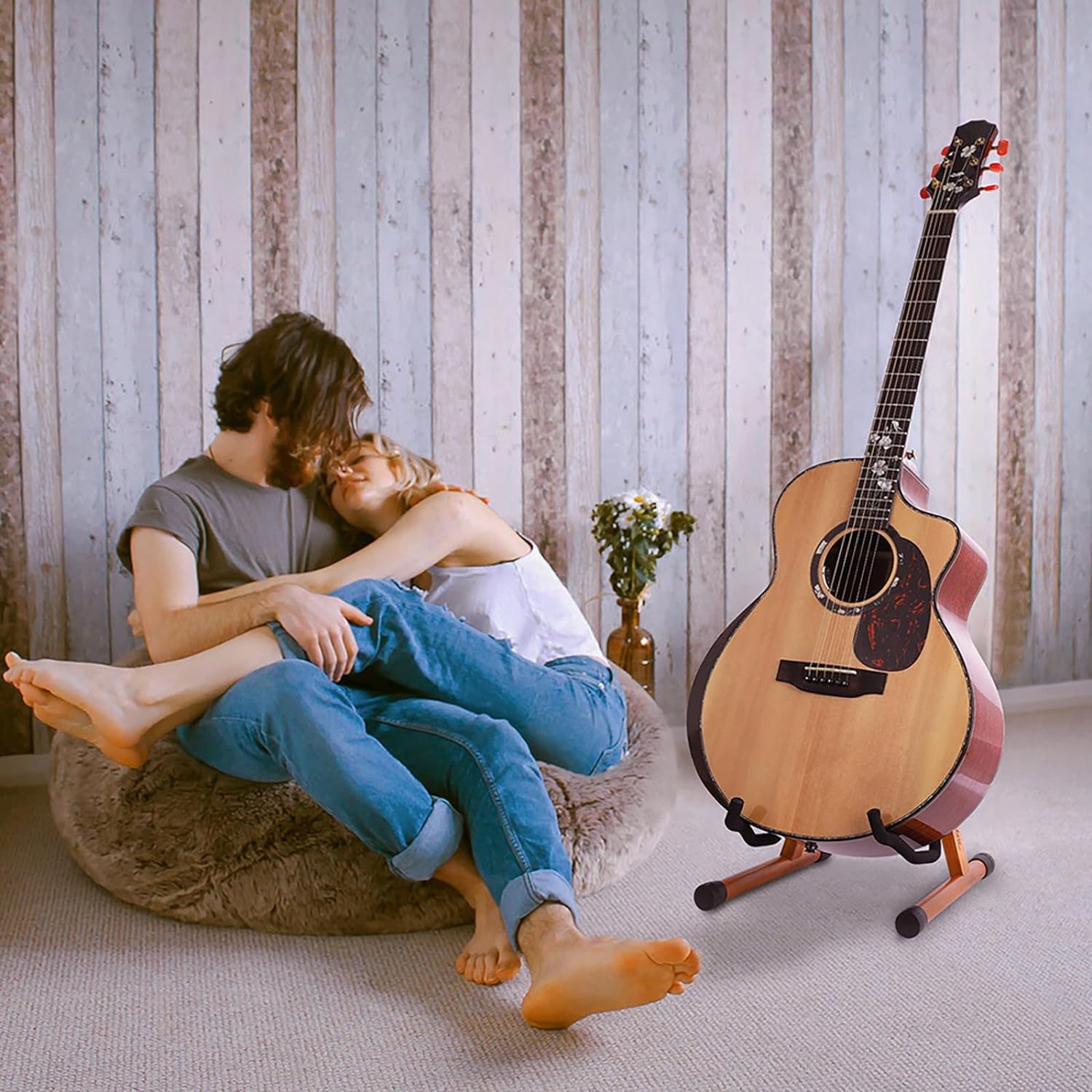 SNIGJAT Wood Guitar Stand, Acoustic Guitar Stand with Padded Foam, Classical Electric Guitar Stand, A-Frame Folding Bass Guitar Display Stand Compatible with Cello, Mandolin, Bass, Banjo, Ukulele