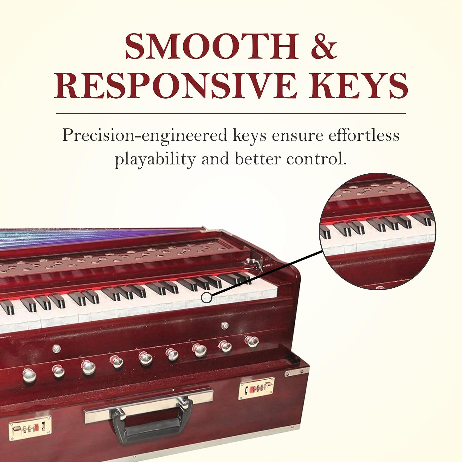 Harmonium 9 Stopper(Portable), Chudidaar 7 Bellow, 42 Key, Two Reed(Bass-Male), 3 1/2 Octave,Coupler, Harmonium With Cover (Mahogany Color)