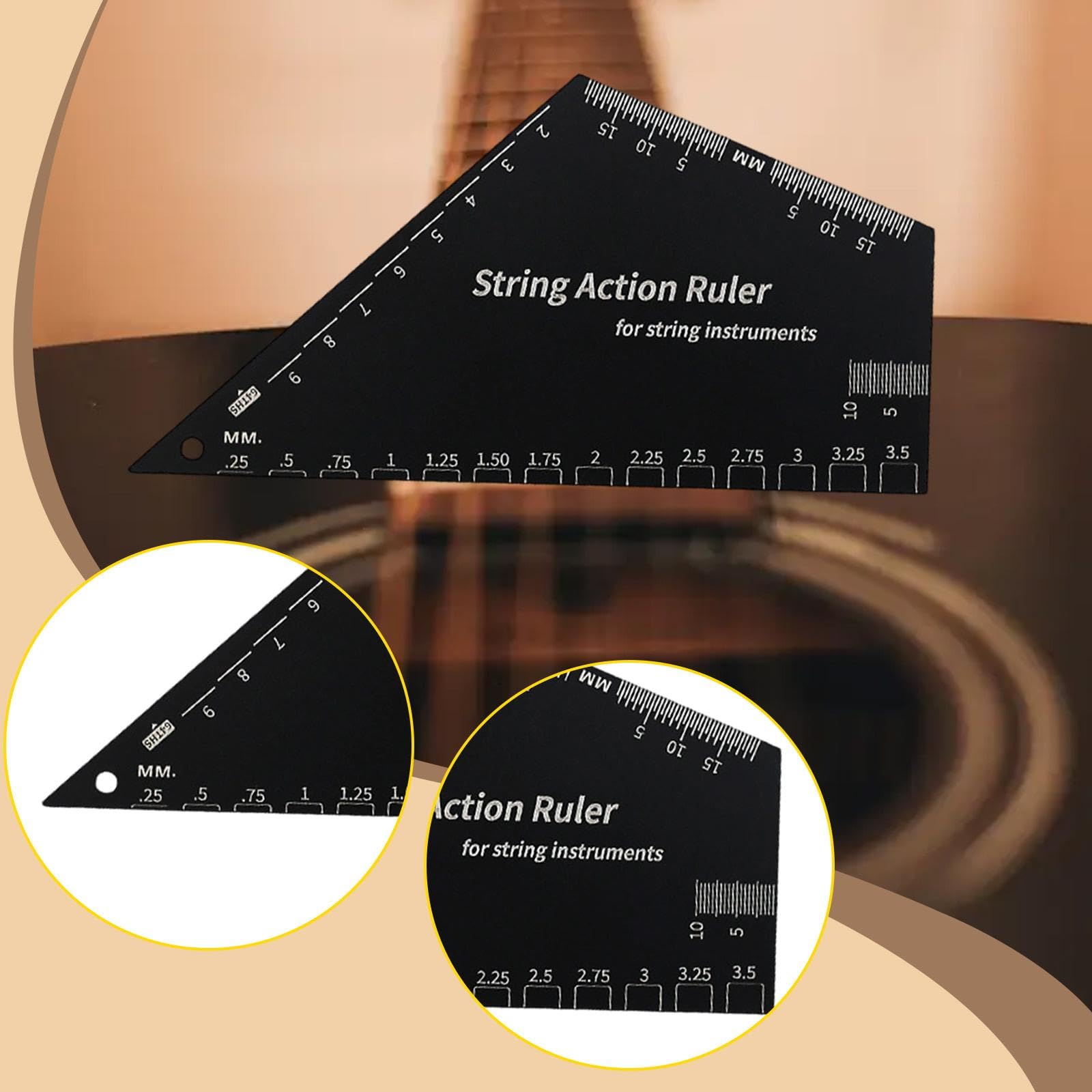 YIJU Guitar Action Gauge Ruler Stainless Action Ruler Guitar Setup Fretboard Measuring Tool for Electric Bass Suitable for Workshop Studio, square