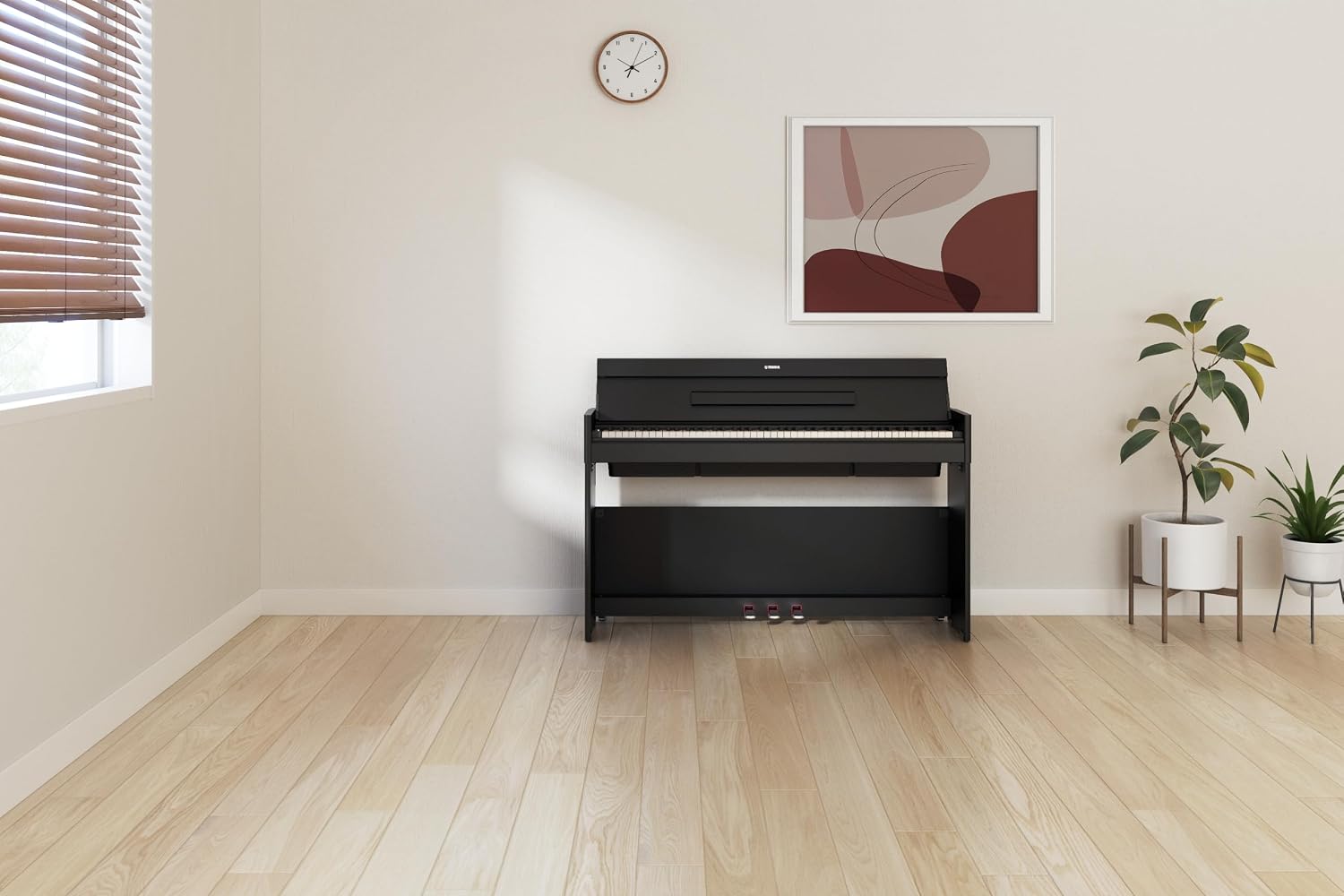 Yamaha Arius Compact Upright Digital Piano Keyboard For Apartments and Small Spaces, 88-Key Weighted GrandTouch-E Action, Touch Response, Grand Piano Sound, 3-Pedal Unit in Black YDP-S56B
