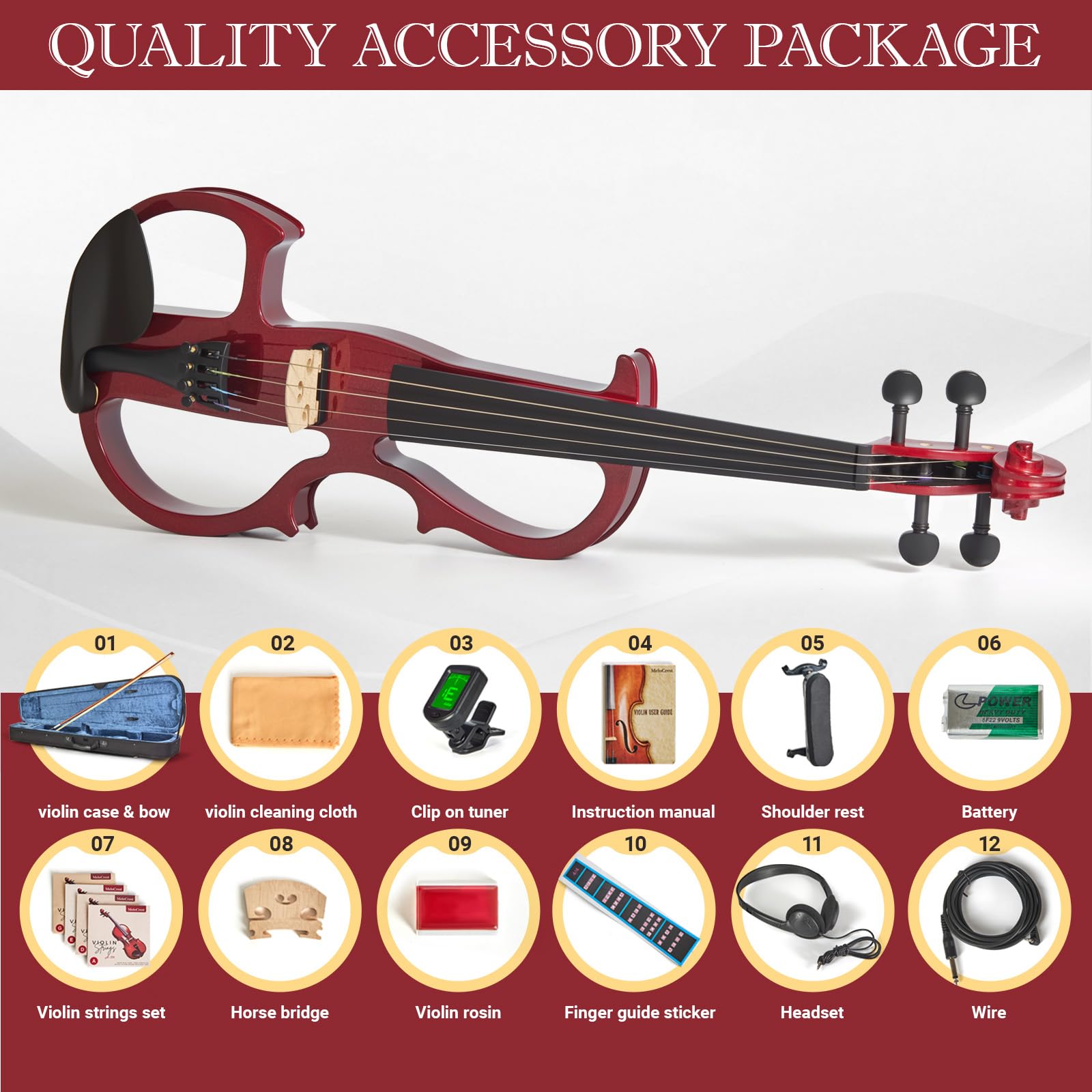 Cobalt Blue Silent Electric Violin 4/4 Full Size, Acoustic-Electric Violin for Beginners & Students, Quiet Practice with Headphones, High-Fidelity Pickup, Complete Starter Kit