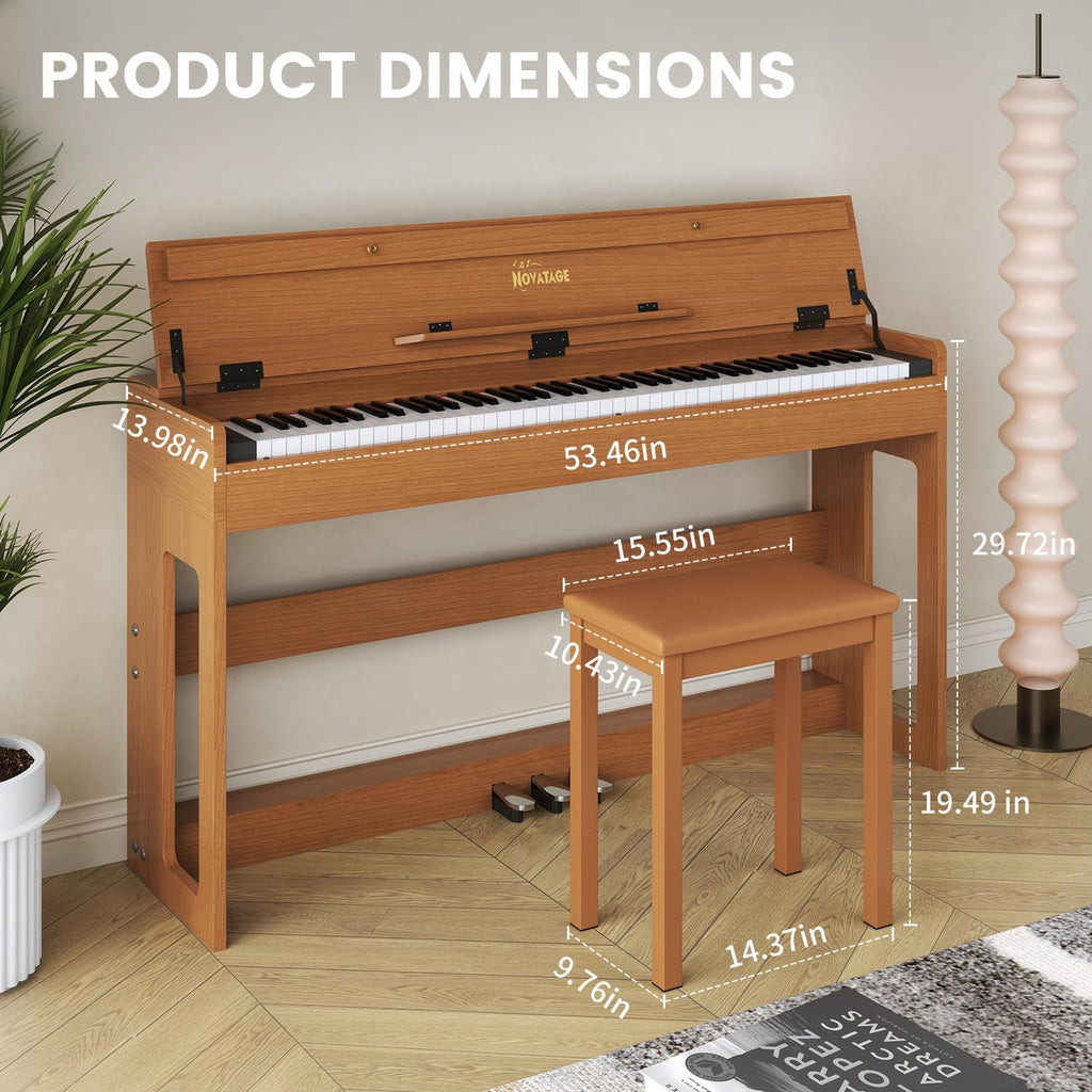 88-Key Weighted Piano Keyboard, Hammer Action Digital Piano with Speakers, Wooden Electric Piano with bench, Triple Pedal, Headphone, cover, Supports MIDI Connecting (Brown)