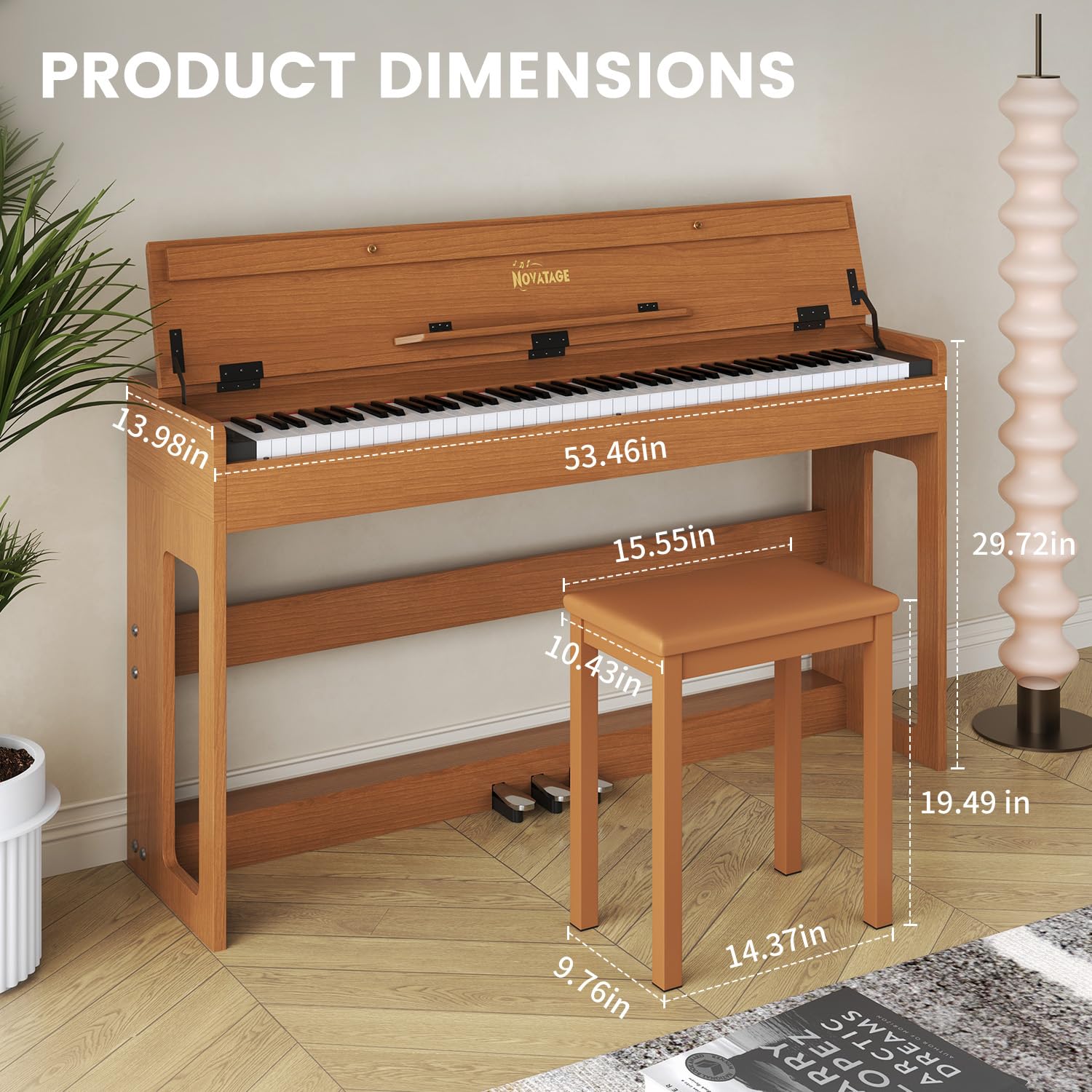 88-Key Weighted Piano Keyboard, Hammer Action Digital Piano with Speakers, Wooden Electric Piano with bench, Triple Pedal, Headphone, cover, Supports MIDI Connecting (Brown)