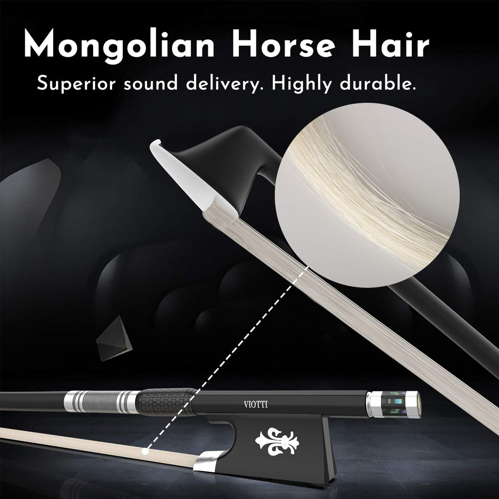 Viotti Carbon Fiber Violin Bow, Hand Crafted by Professional Violin & Bow Makers, Strong, Stiff & Well Balanced, Made with Mongolian Horse Hair, For Violinists & Fiddlers of All Skill Levels