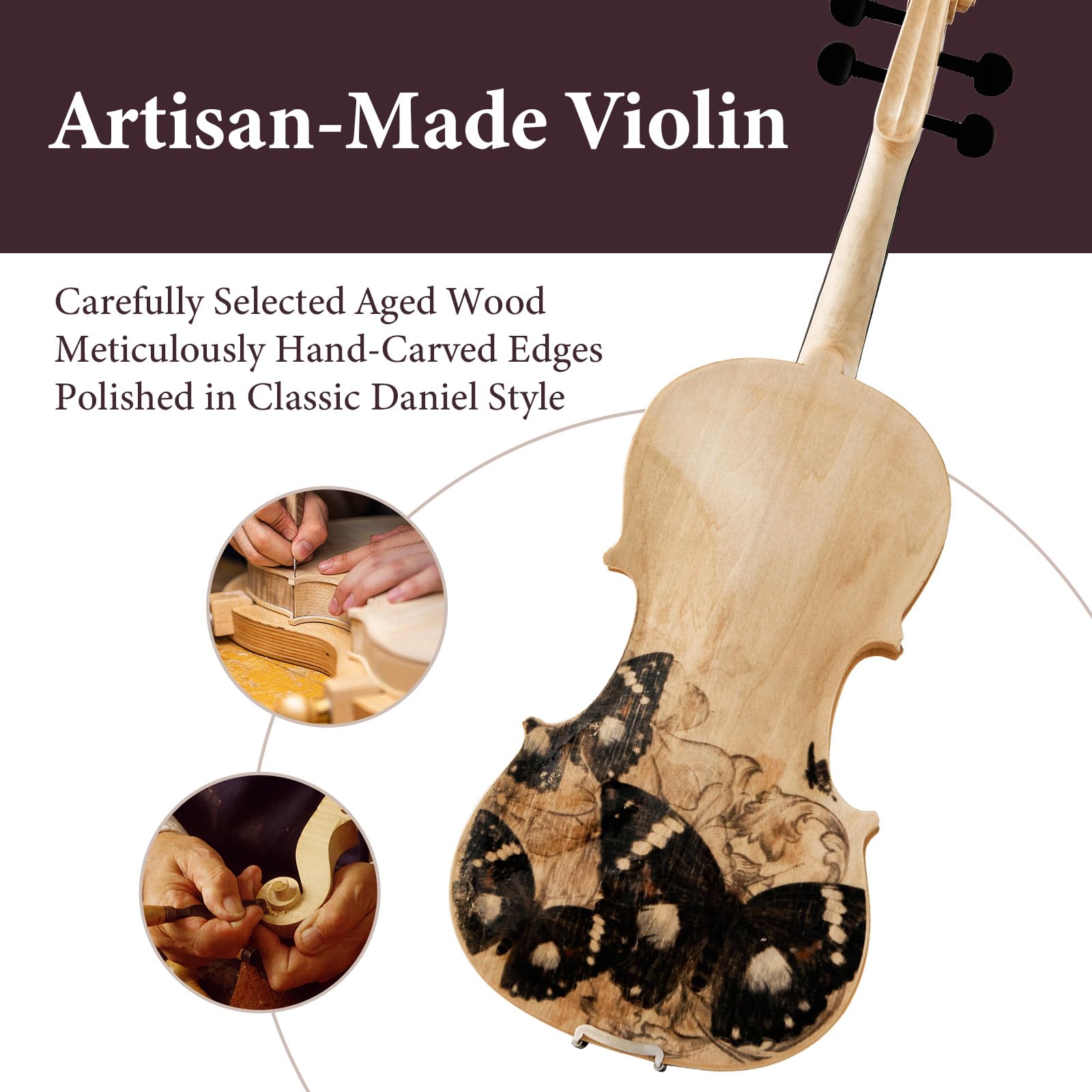 4/4 Full Size Beginner Violin, Acoustic Fiddle Set for Adults, Teens, and Students (Age 12+), with Case, Bow, Bridge, and Rosin (Pink)