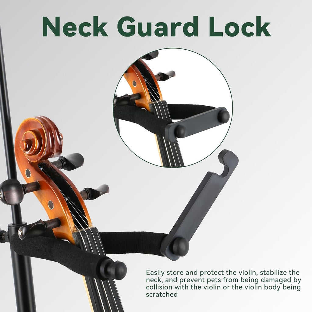 ROWELL Violin Stand Violin Stands with Bow Holder Foldable Portable Viola Stand Height Adjustable Violin Stand with Head Protection Lock &Anti-slip Foot Covers (Black)