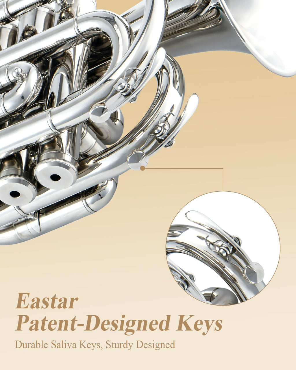 Eastar Pocket Trumpet B Flat Brass Bb Pocket Trumpet with Mouthpiece 7C, Cleaning Cloth, Hard Case, Gloves, Full Kit, Gold Lacquer, ETR-330