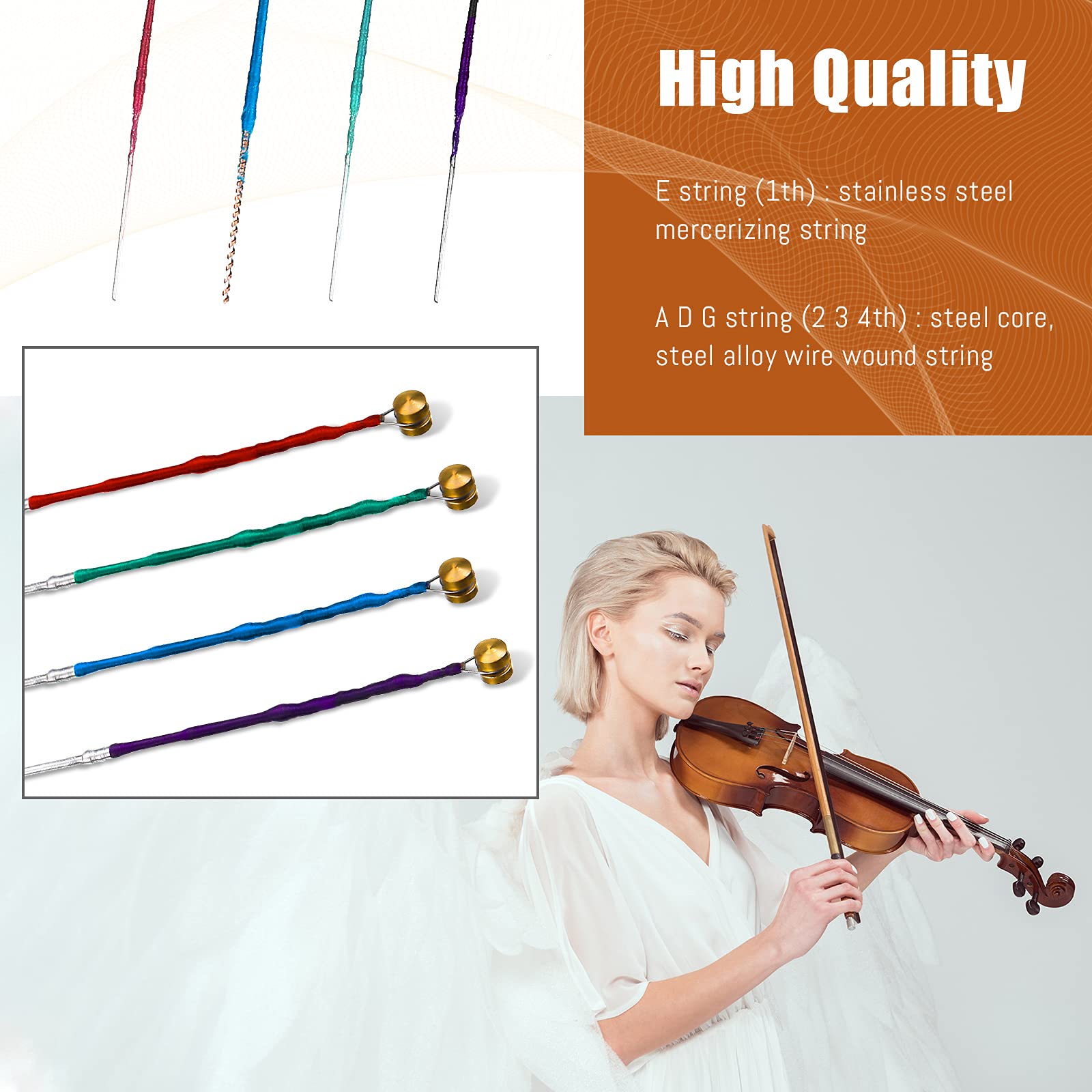 8 Pieces Violin Strings Universal Full Set (g-d-a-e) 4/4 Violin Universal Steel Core Fiddle Strings for Instruments 4/4 3/4 1/2 1/4 - Educator's Choice for Student