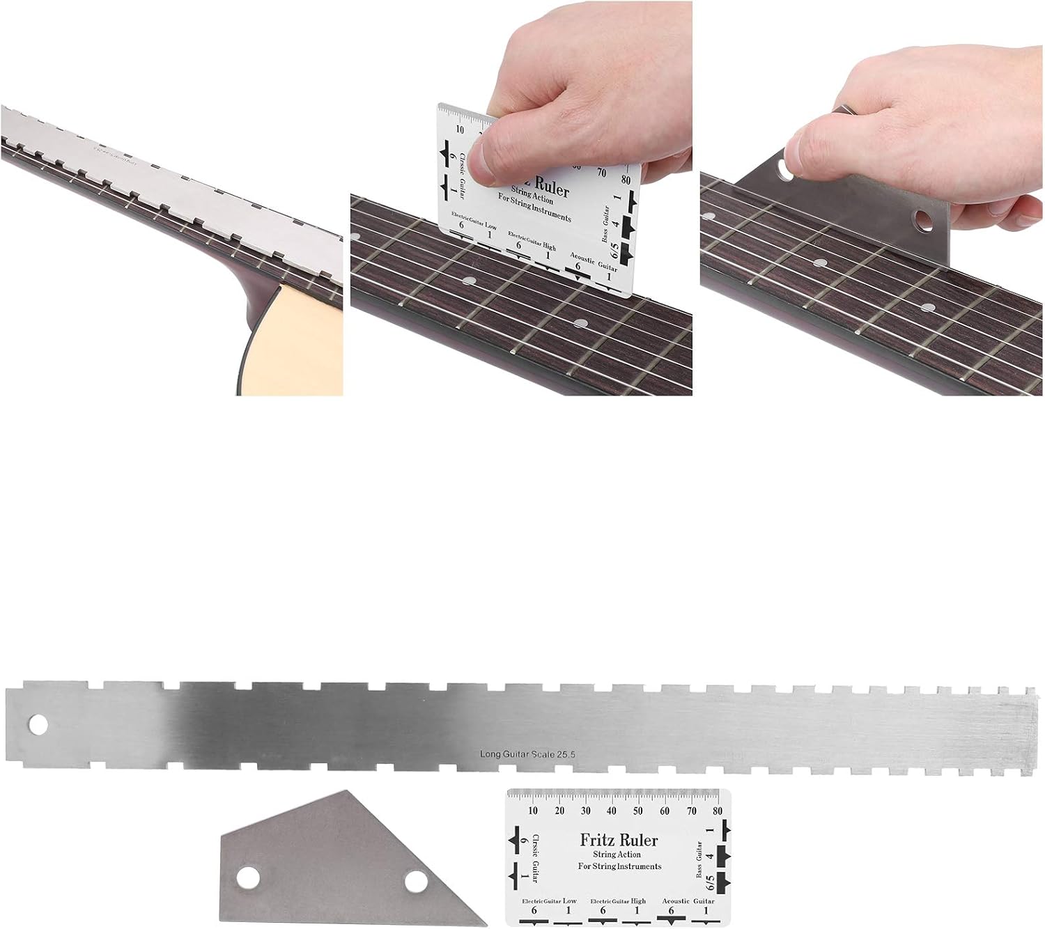 Generic Guitar Ruler Set with Stainless Steel Straight Edge for String Action Measurement and Fret Leveling Tools, 3 Pieces for Electric Guitars