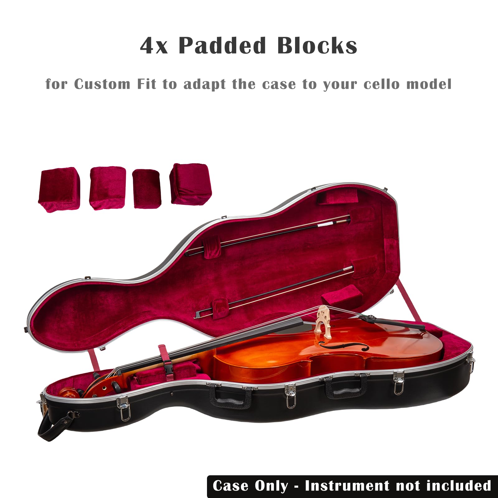 Crossrock 4/4 & 3/4 Cello Case with Wheels | Matte Mint Blue ABS Shell, Wine Red Velvet Interior, Backpack Straps – New Mold Design – (CRA870CEFMB)