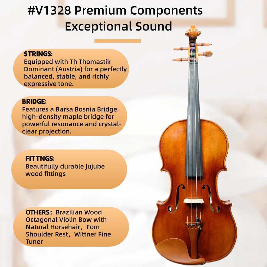 Master 4/4 Full-Size Violin | Hand-Varnished with 20+ Year Aged Italian Spruce & Bosnian Maple | Professional Orchestra Instrument for Professional soloists and session players (VIO1328)