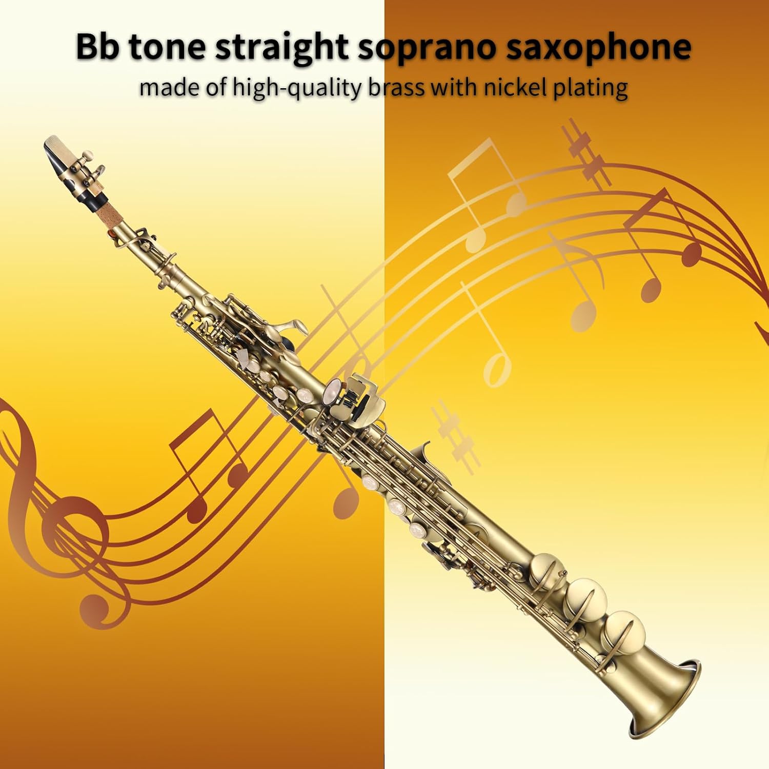 Straight Bb Soprano Saxophone Nickel Plated Sax straight saxophone Professional Brass Woodwind Instrument Carve Pattern with Carrying Case Mouthpiece Reed Cleaning