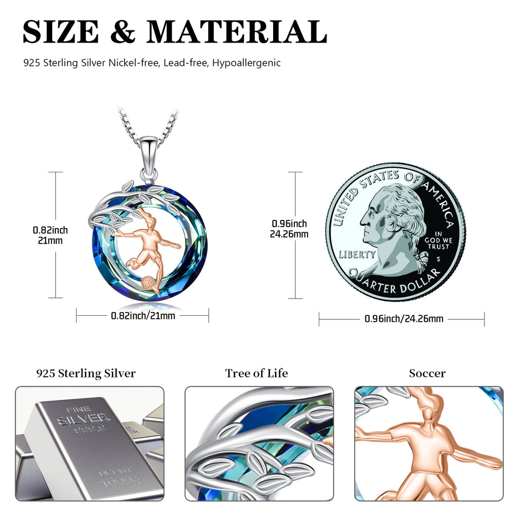 Sport/Music Necklace for Women 925 Sterling Silver Crystal Pendant Tree of Life Jewelry Gifts for Sport Players