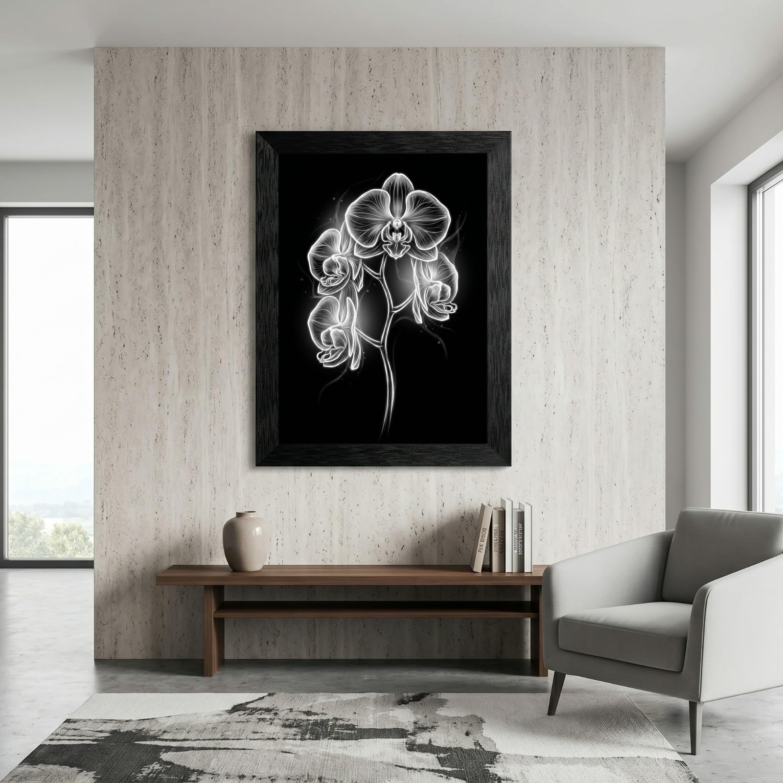 Framed Canvas Wall Art Minimalist Abstract Cello Musical Instrument Electric White Glowing Lines on Black Canvas Print Poster Black Frame Wall Decor for Music Room Studio Modern Art, Inch 24x36