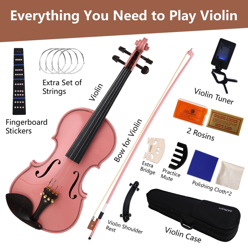 Violin 4/4 Full Size,Beginner Violin For Kids,Students,Adults,Fiddle Set with Hard Case,Bow,Rosin,Shoulder Rest,Tuner,Extra Strings,Bridge,Fingerboard Stickers