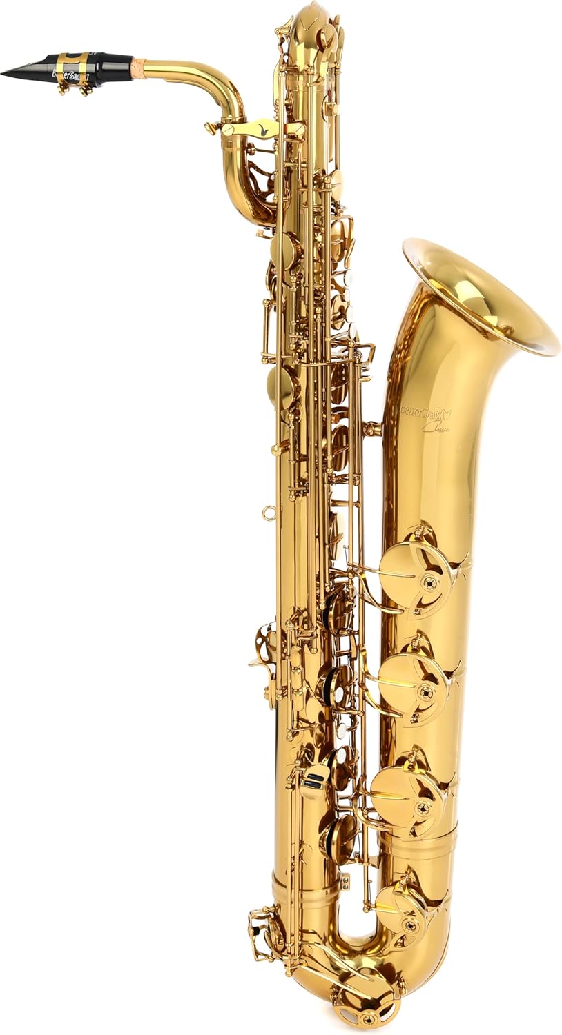 BetterSax Classic Baritone Saxophone - Professional-Grade Instrument with Dark Gold Lacquer Finish - Complete Kit for Beginners and Pros - Includes Mouthpiece, Neckstrap, and Durable Case