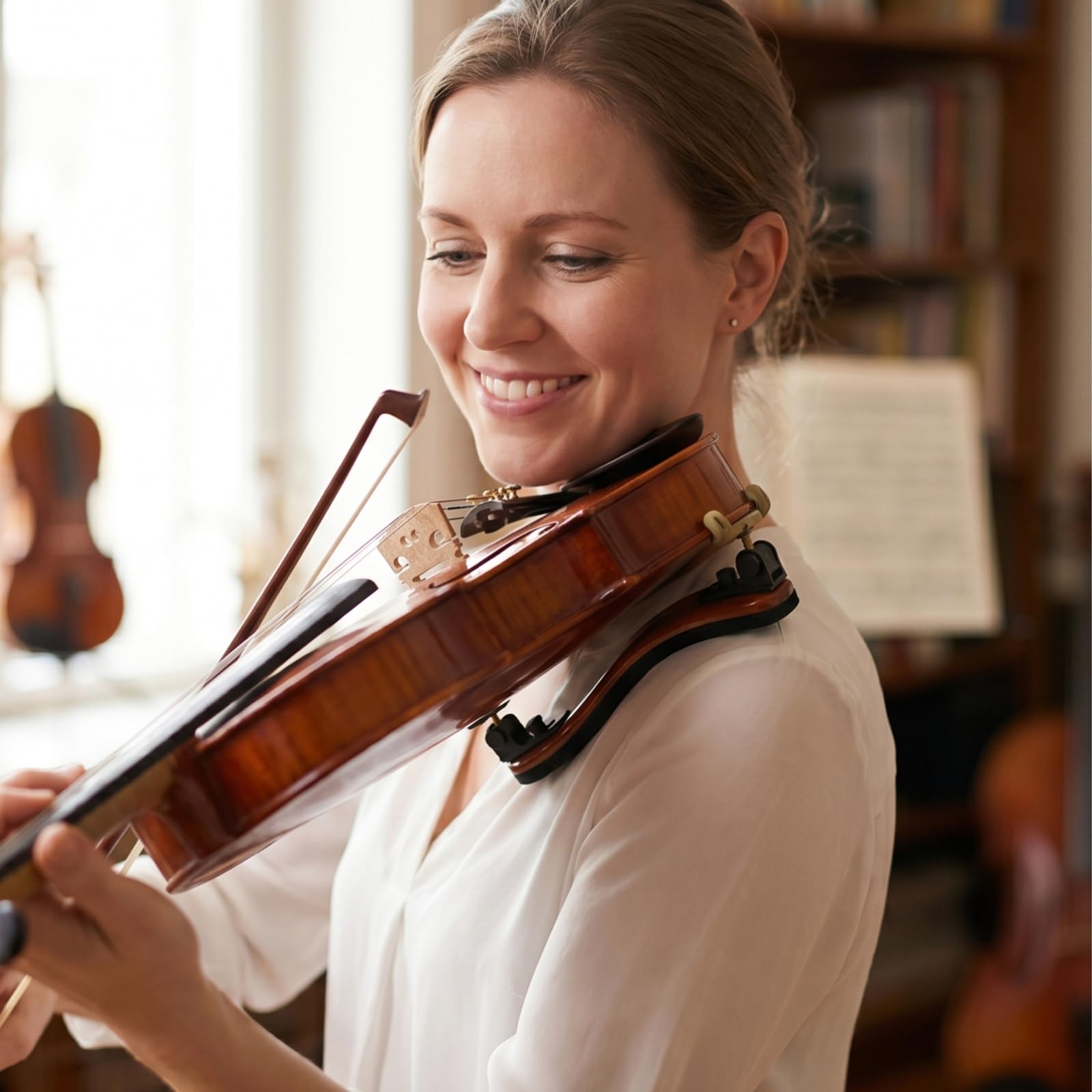 NANYI Violin Shoulder Rest for 4/4 and 3/4 with Collapsible and Height Adjustable Feet, Imitation wood grain.