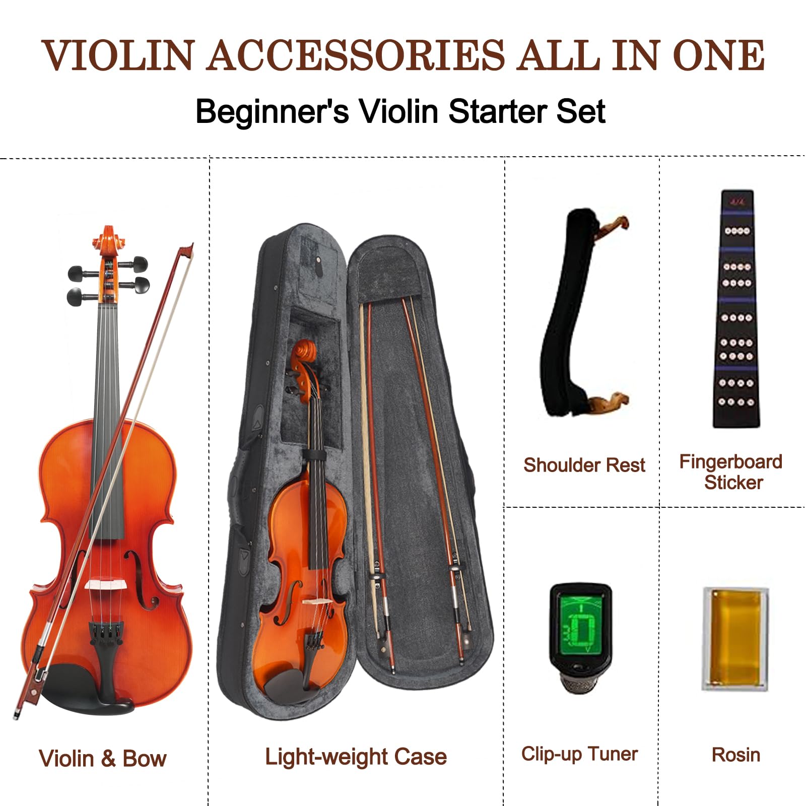 FINO 4/4 Violin Full Size Kit for Beginners (Plywood, Full) (Natural)