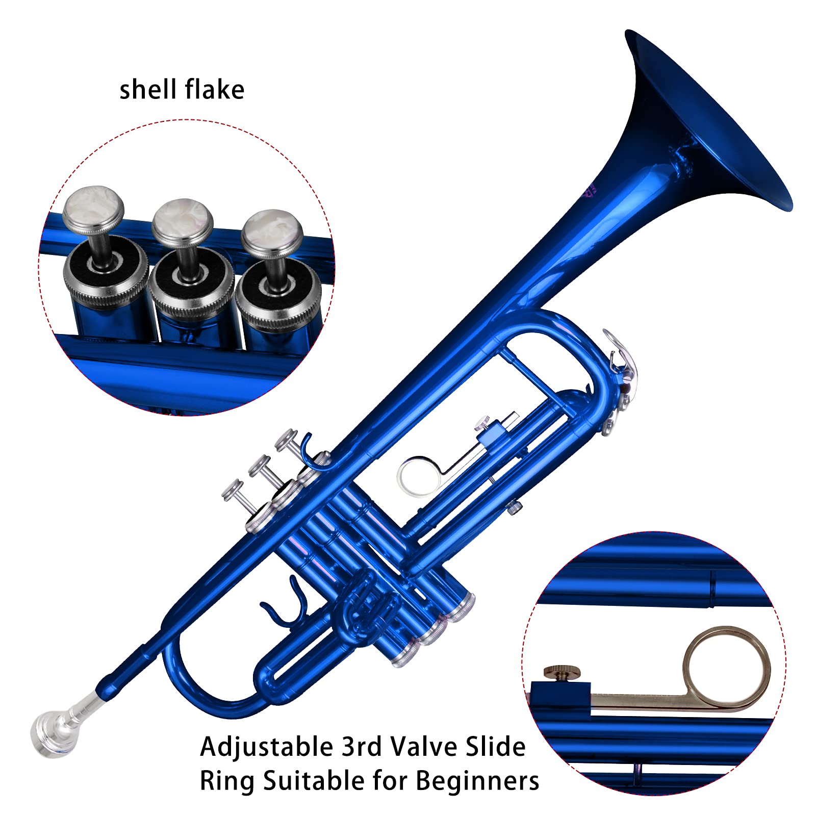 EASTROCK Bb Trumpet Standard Trumpet Set with Carrying Case,Gloves, 7C Mouthpiece, Cleaning Kit, Tuning Rod (Red Antique)