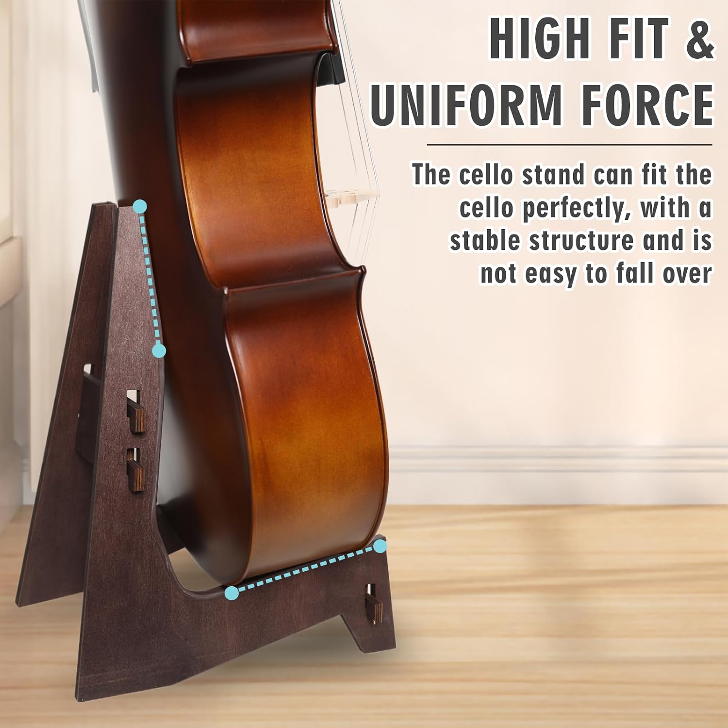 Cello Stand, Wooden Cello Stand with Bow Holder,Detachable full-size cello stand.Stand for 1/2, 1/4, 3/4, 1/8, 7/8 Cello