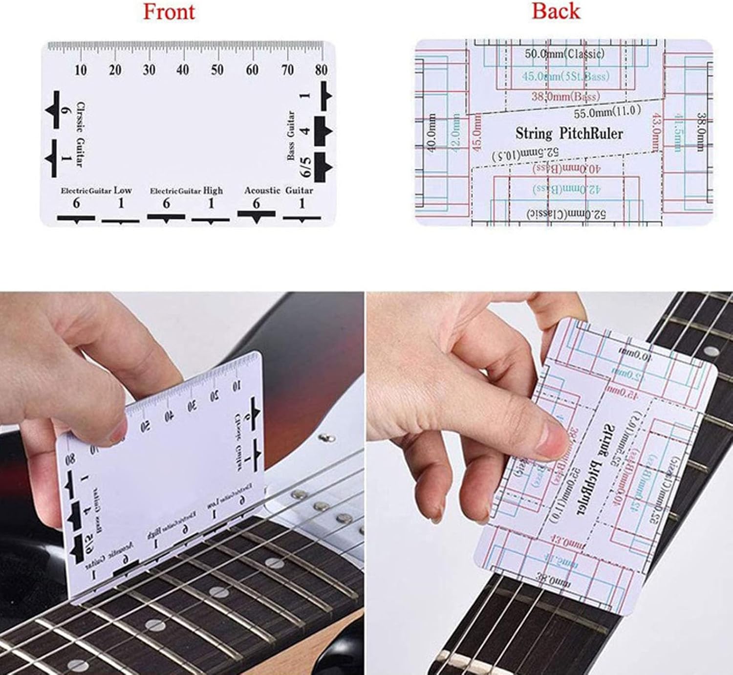 Guitar Neck Ruler, String Action Ruler Gauges, Stainless Steel Guitar Neck Notched Straight Edge Gauges for Most Guitar Fretboards