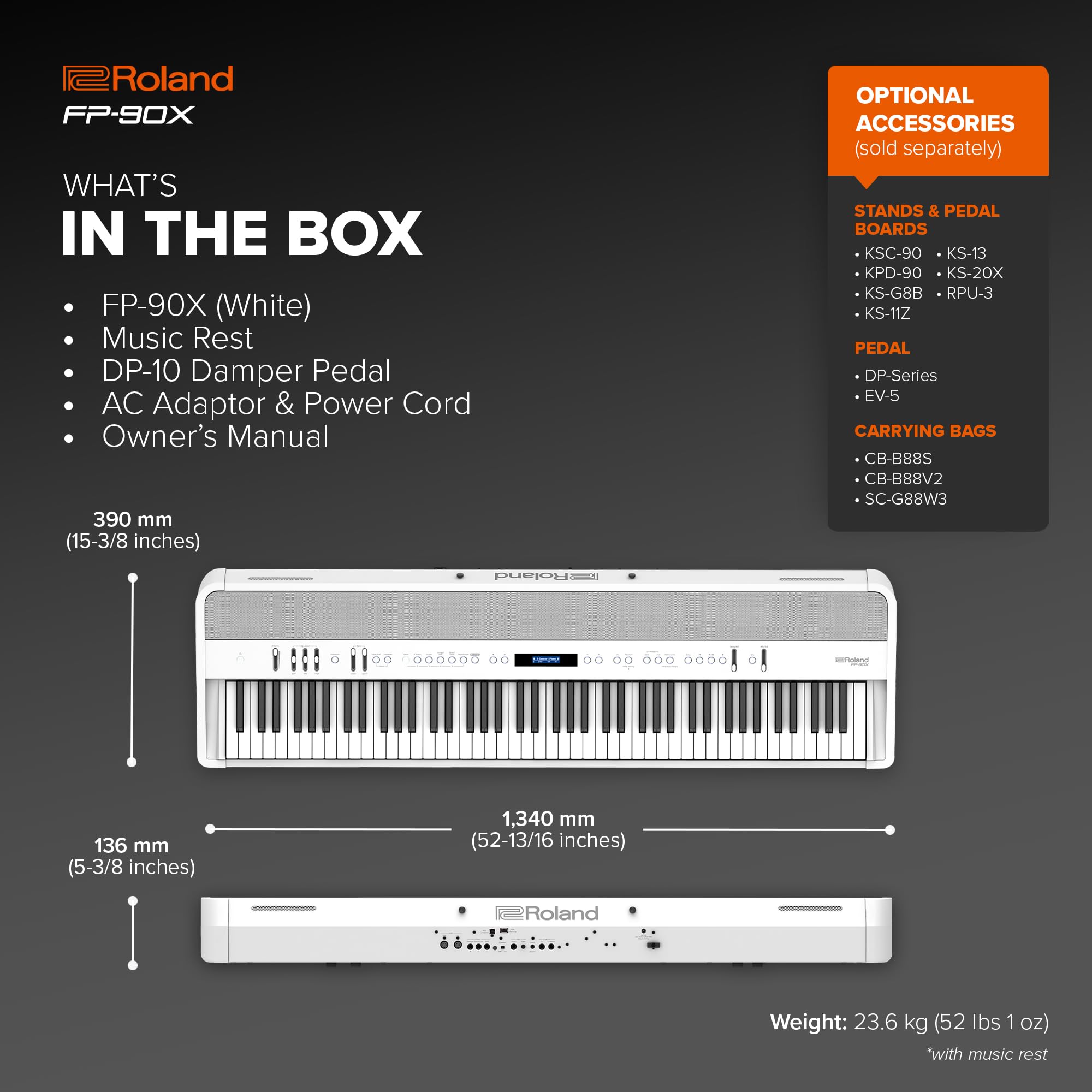 Roland FP-90X | Flagship Portable 88-Note Digital Piano | Immersive & Powerful 4 Speaker System | Distinctive Acoustic Tones & Deep Sound Shaping | Bluetooth & MIDI Connectivity | Black