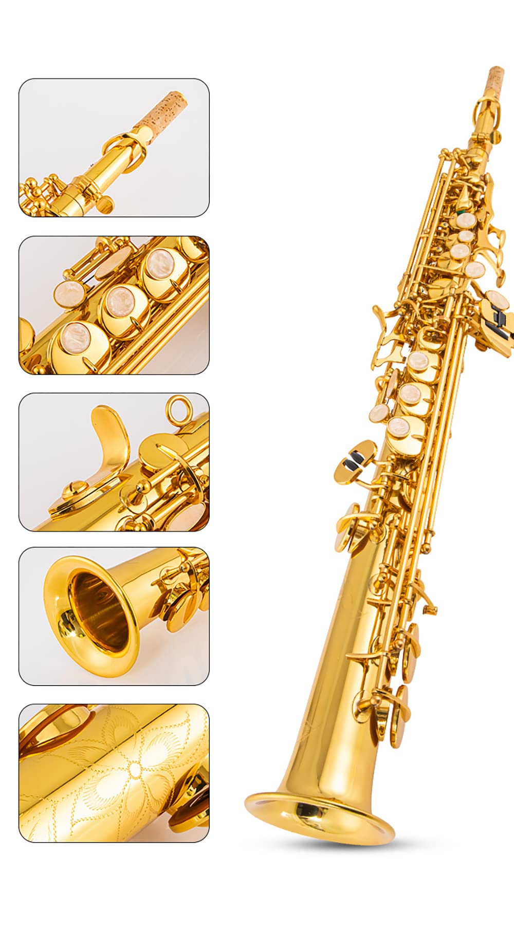 Soprano Saxophone SAX Bb Brass Lacquered Gold Body and Keys Woodwind instruments (gold)