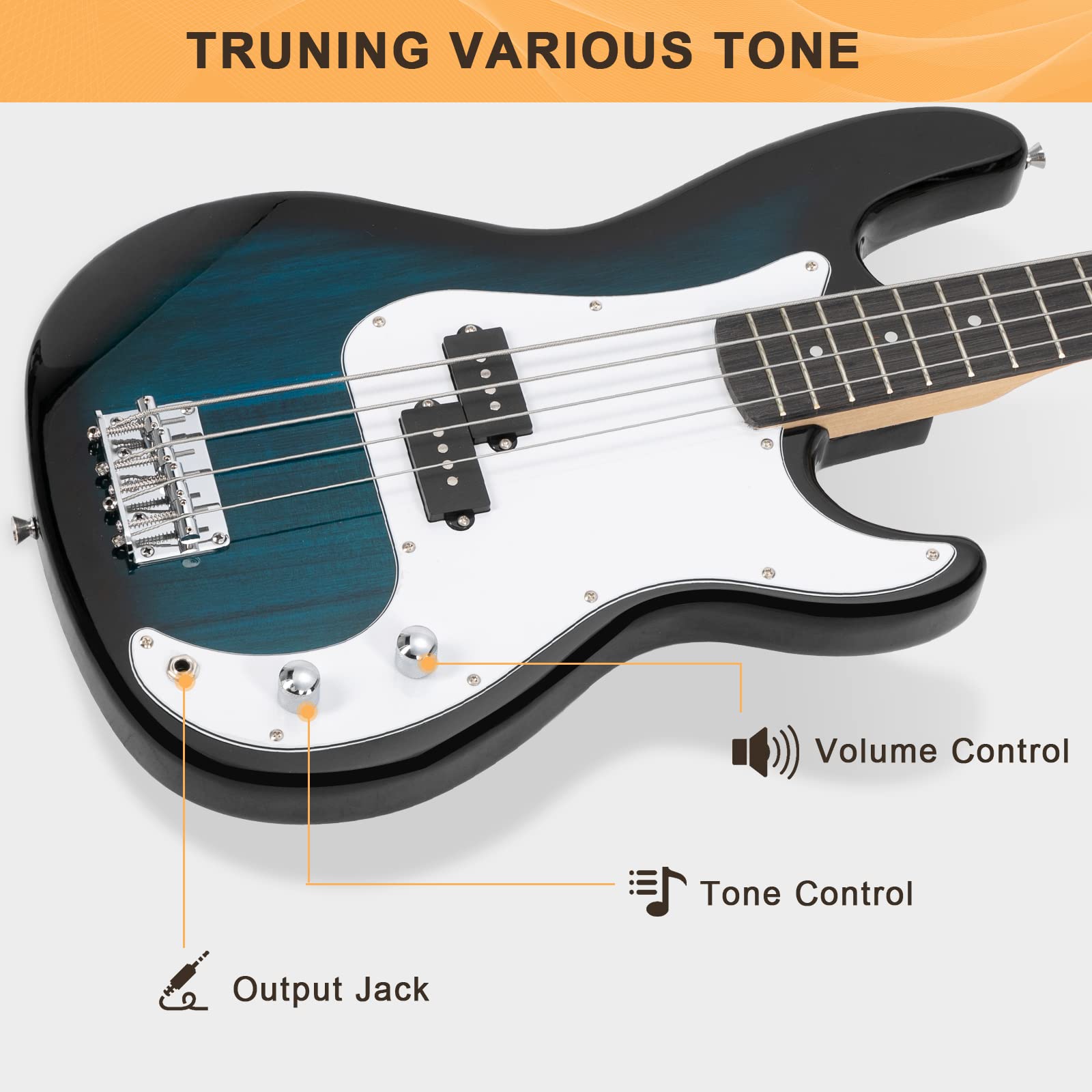 GLARRY Full Size Electric Bass Guitar Beginner Kit 4 String Exquisite Basswood Bass with 20W AMP, Cable, Strap, Bag and Accessories (Black, 39"Right Handed)