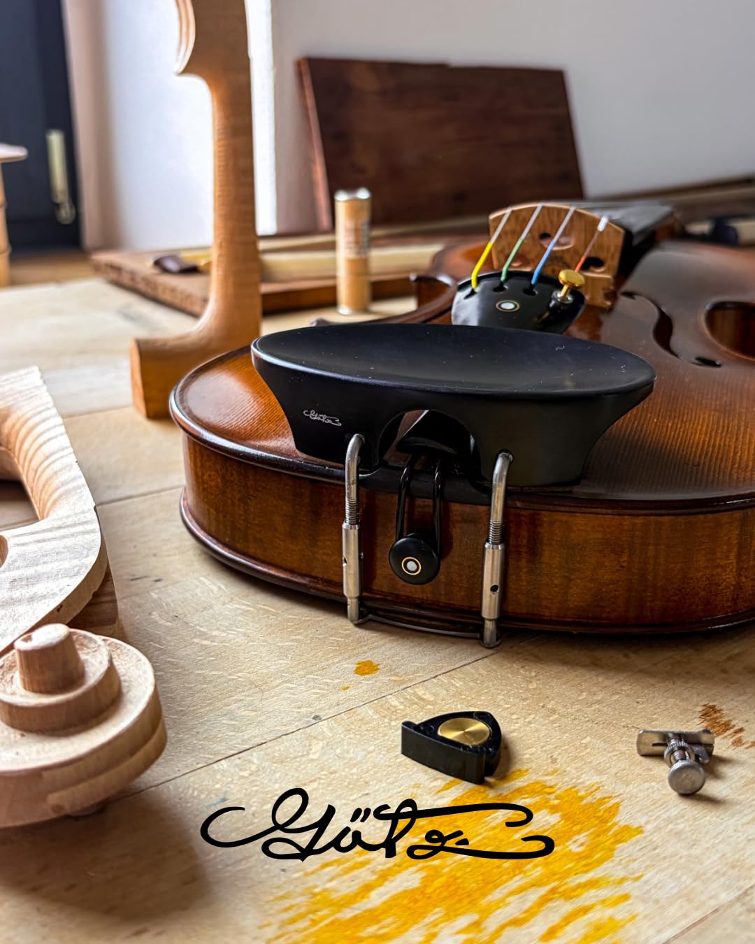 Conrad Götz, ZK-300E, New Flesch Chinrest for Violin 4/4, Deep Black Ebony