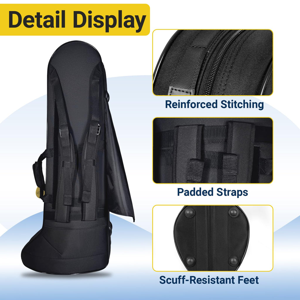 Contoured Trombone Case with Built-In Backpack Straps, Gig Bag | Omebaige Contoured Trombone Case: Built-In Backpack Straps, Impact-Resistant Foam Velvet Interior, 600D Nylon Design.