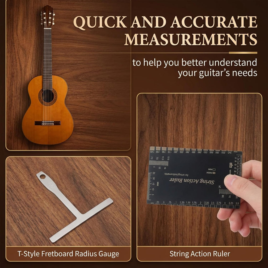 10 Pcs High Contrast Luthier Set up Tools Guitar Luthier Tools 9 Pcs Understring Guitar Radius Gauge and 1 String Action Height Gauge Ruler Measuring Tool Kit for Guitars Bass Setup Accessory