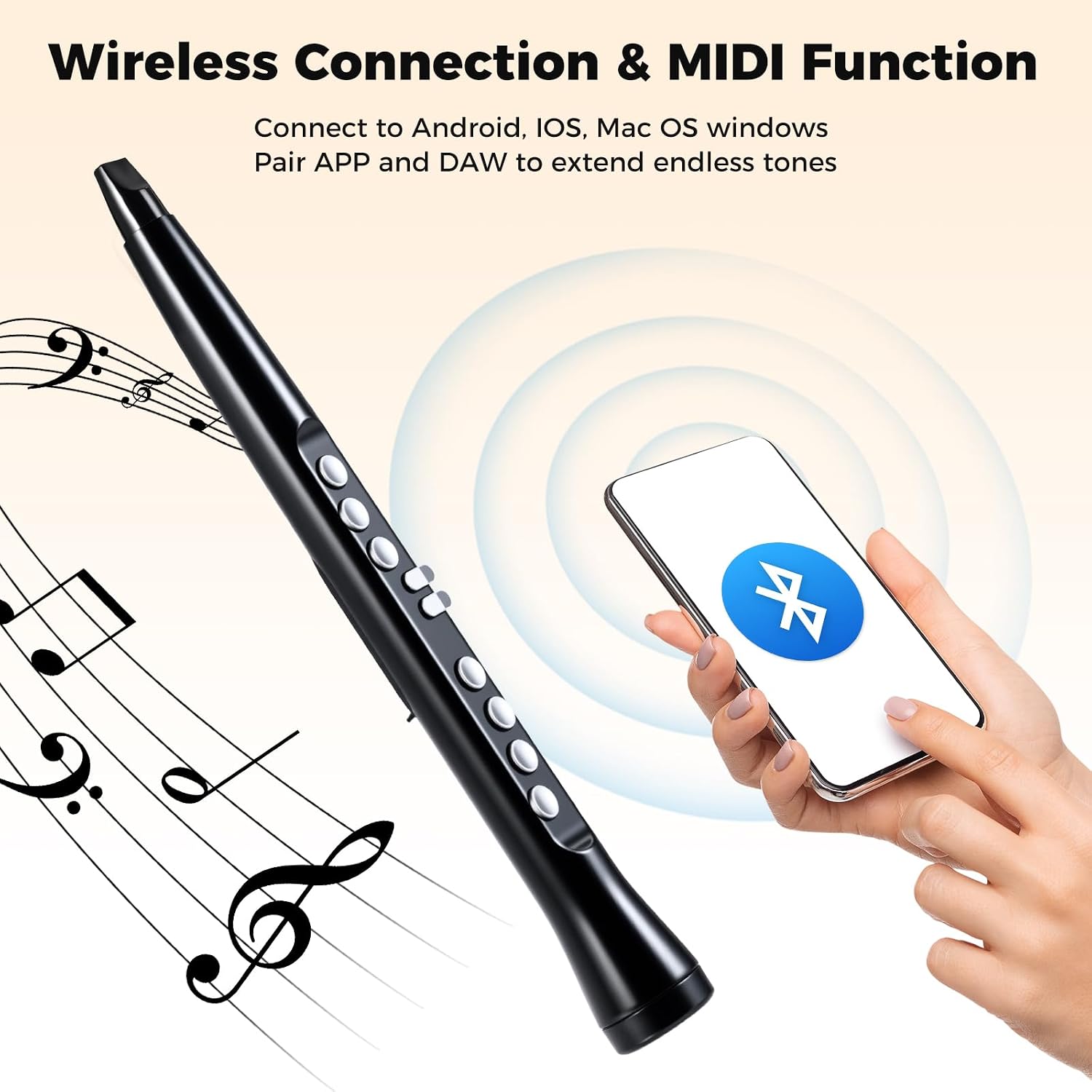 Costzon Electronic Wind Instrument, Portable Mini Digital Electric Saxophone with MIDI, 100 Tones, 3W HIFI Speaker, 4-Octave Range & 2 Fingerings, Rechargeable EWI Synthesizer for Beginners Adults
