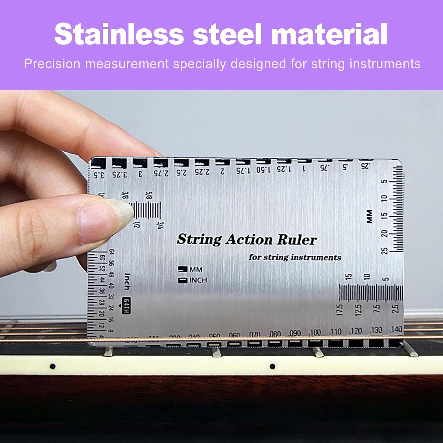 Guitar String Action Gauge - String Height Ruler, for Accurate Electric & Acoustic Guitar Setup, Bass Maintenance & Luthier Work