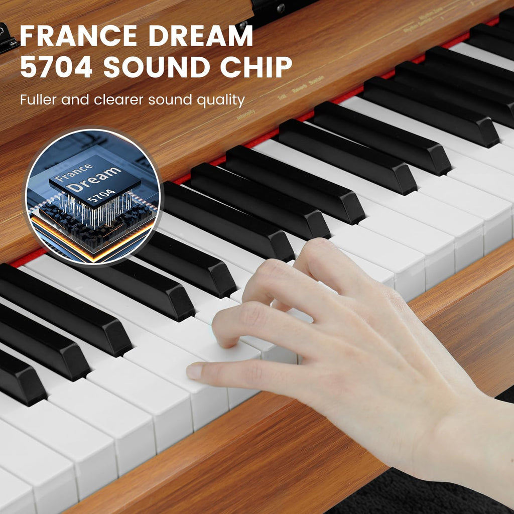 88-Key Weighted Piano Keyboard, Hammer Action Digital Piano with Speakers, Wooden Electric Piano with bench, Triple Pedal, Headphone, cover, Supports MIDI Connecting (Brown)
