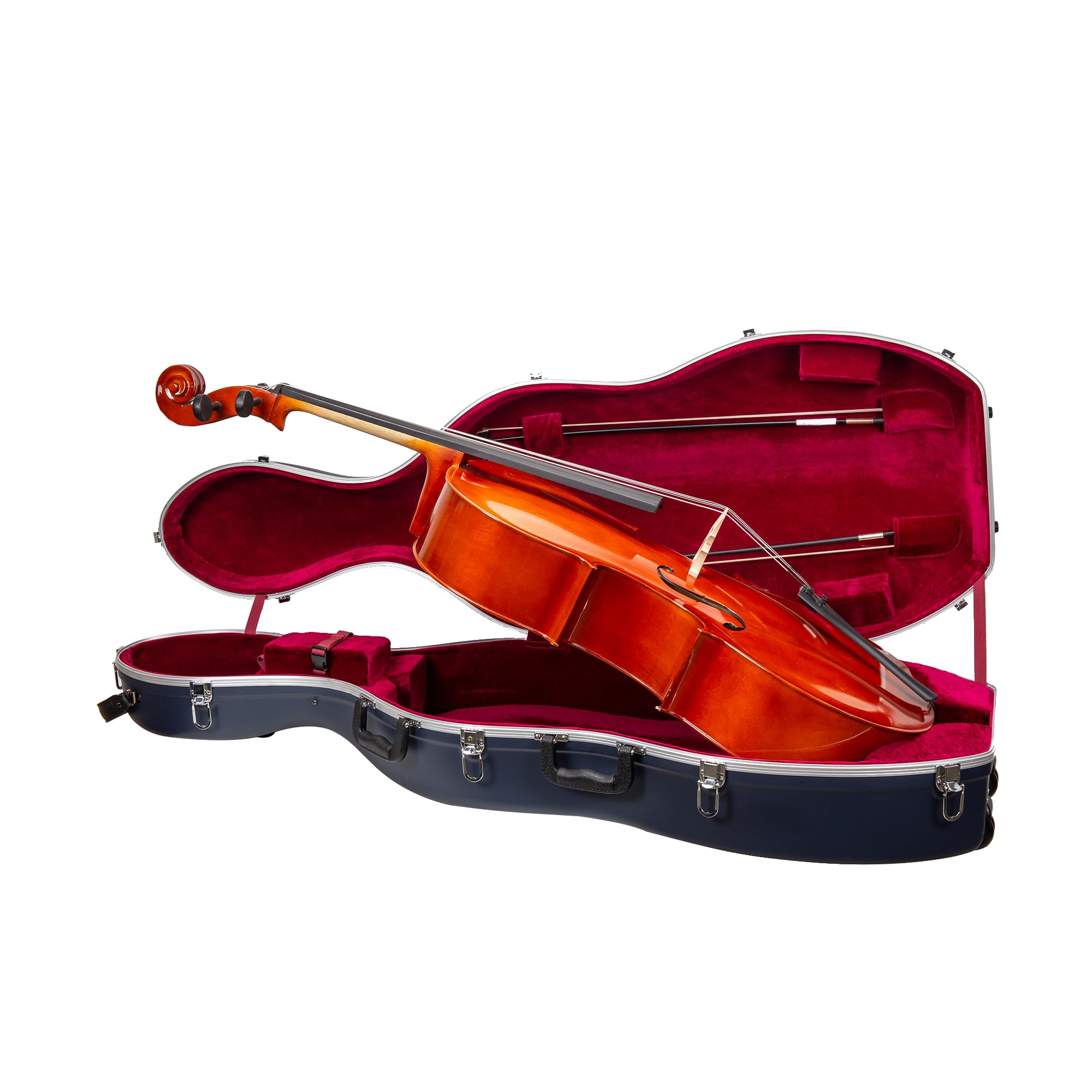 Crossrock 4/4 & 3/4 Cello Case with Wheels | Matte Mint Blue ABS Shell, Wine Red Velvet Interior, Backpack Straps – New Mold Design – (CRA870CEFMB)
