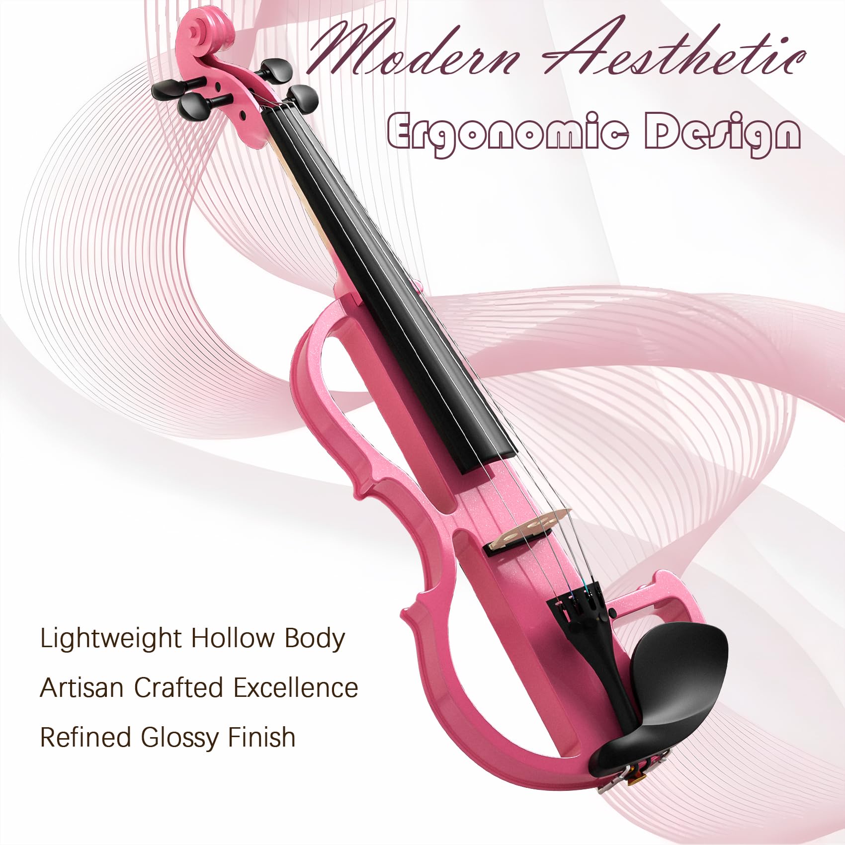 Electric Violin 4/4 Kit, Electric Violin 4/4 Full Size for Adults, Students, Beginner Violins, Full Size Violins Set with Case, Bow, Rosin and Headphones, Black