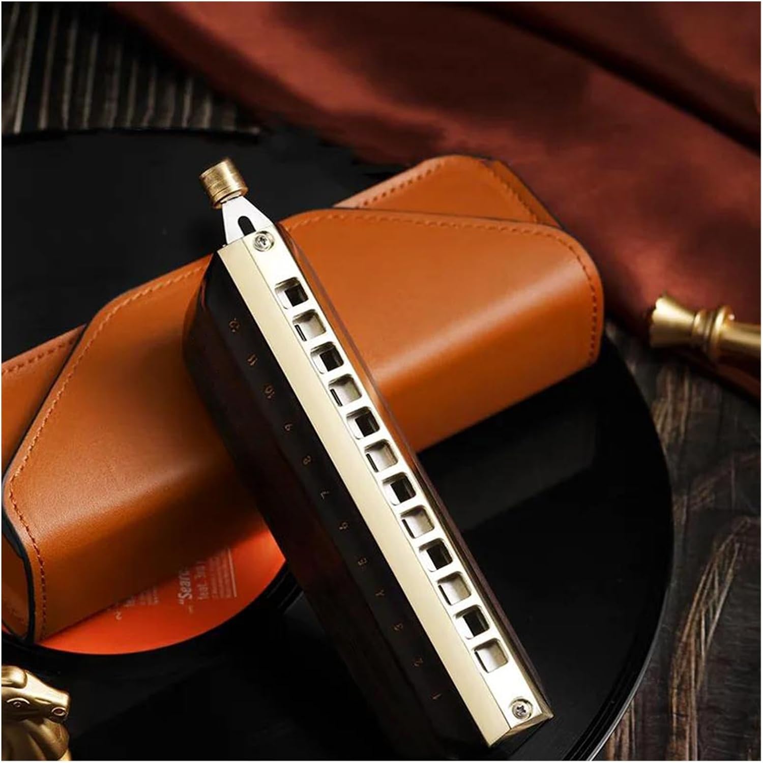 Chromatic Harmonica 12 Holes Mouth Organ Ebony Cover Harp Professional Armonica Instrumentos Wood Musical Instruments